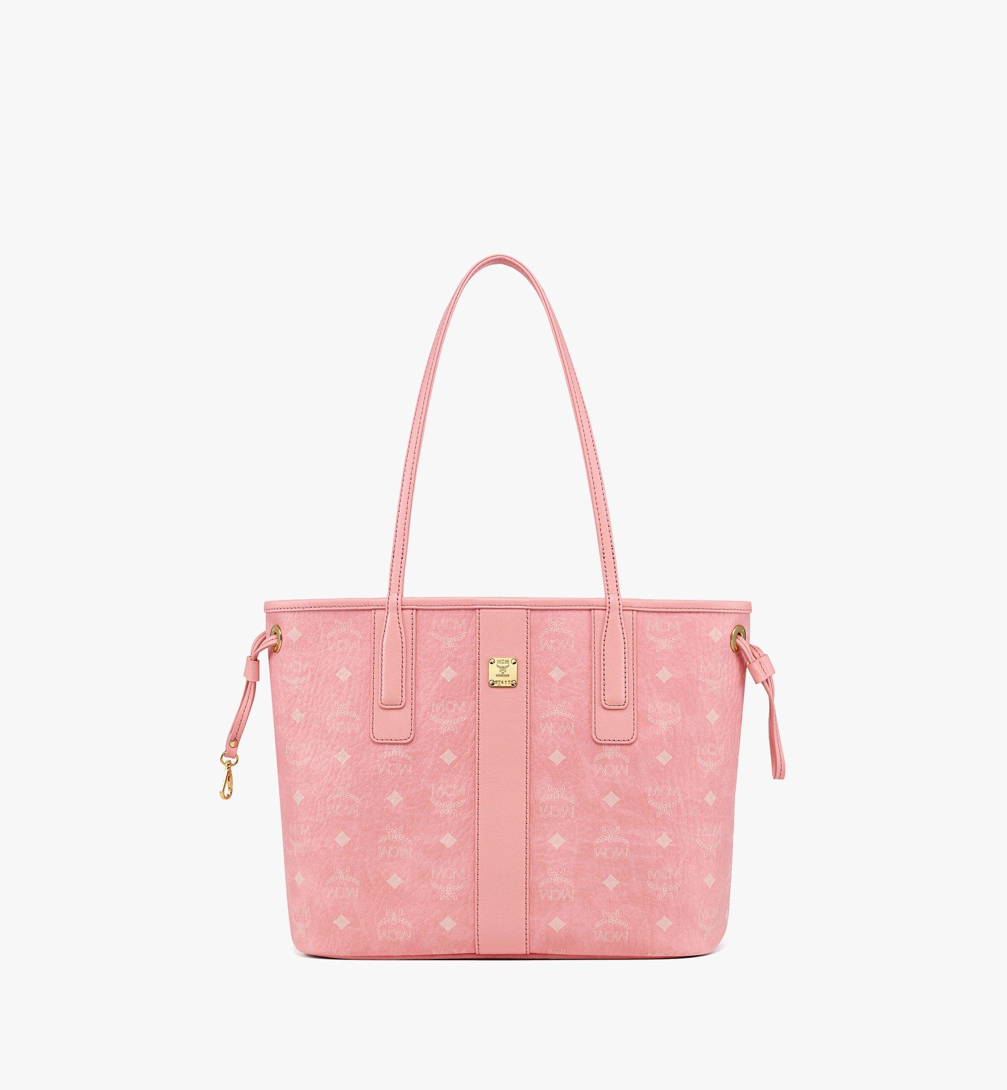 Mcm Reversible Liz Shopper In Visetos In Blossom Pink / Gold