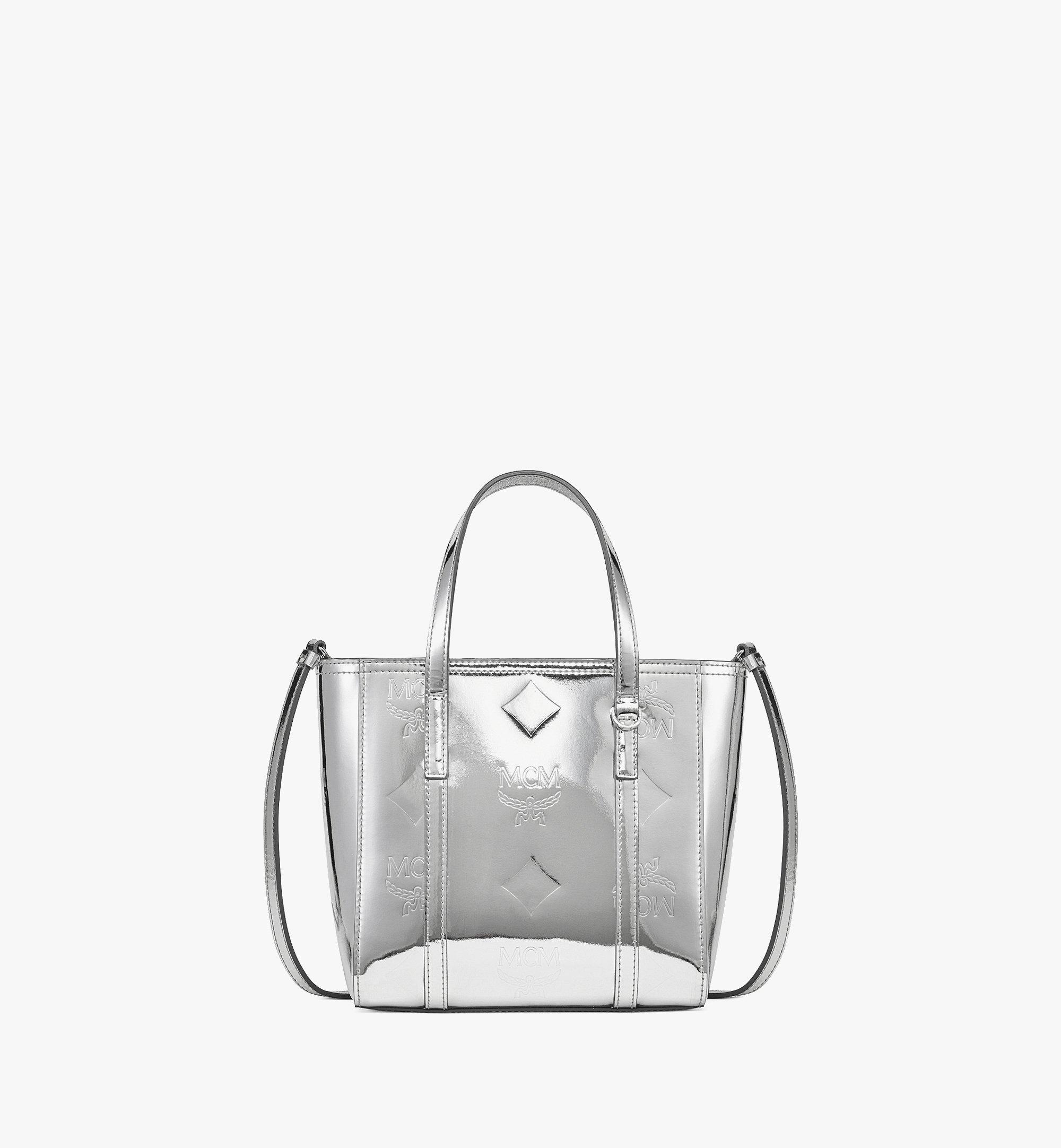 MCM Toni Top-Zip Shopper in Metallic Monogram Leather Silver MWPEAMT01SV001 Alternate View 1