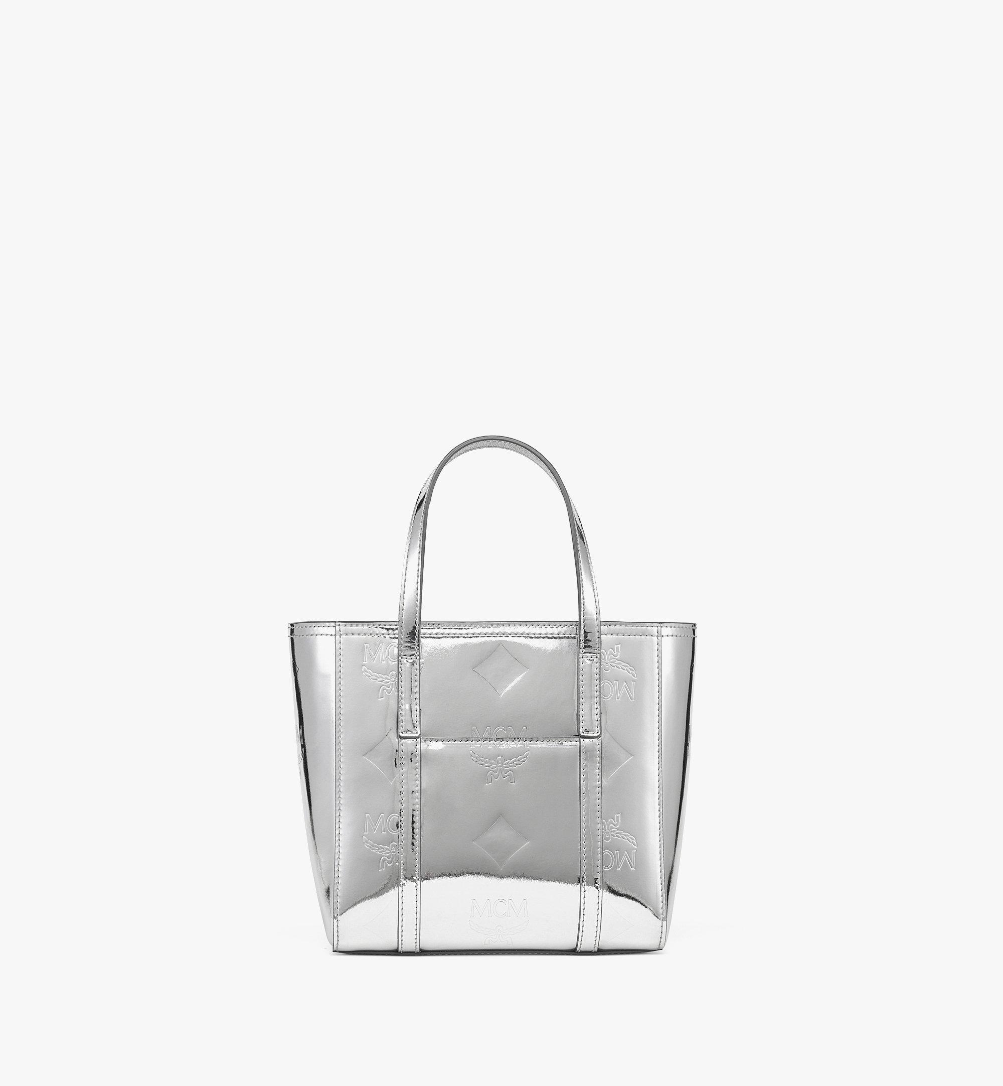 MCM Toni Top-Zip Shopper in Metallic Monogram Leather Silver MWPEAMT01SV001 Alternate View 3
