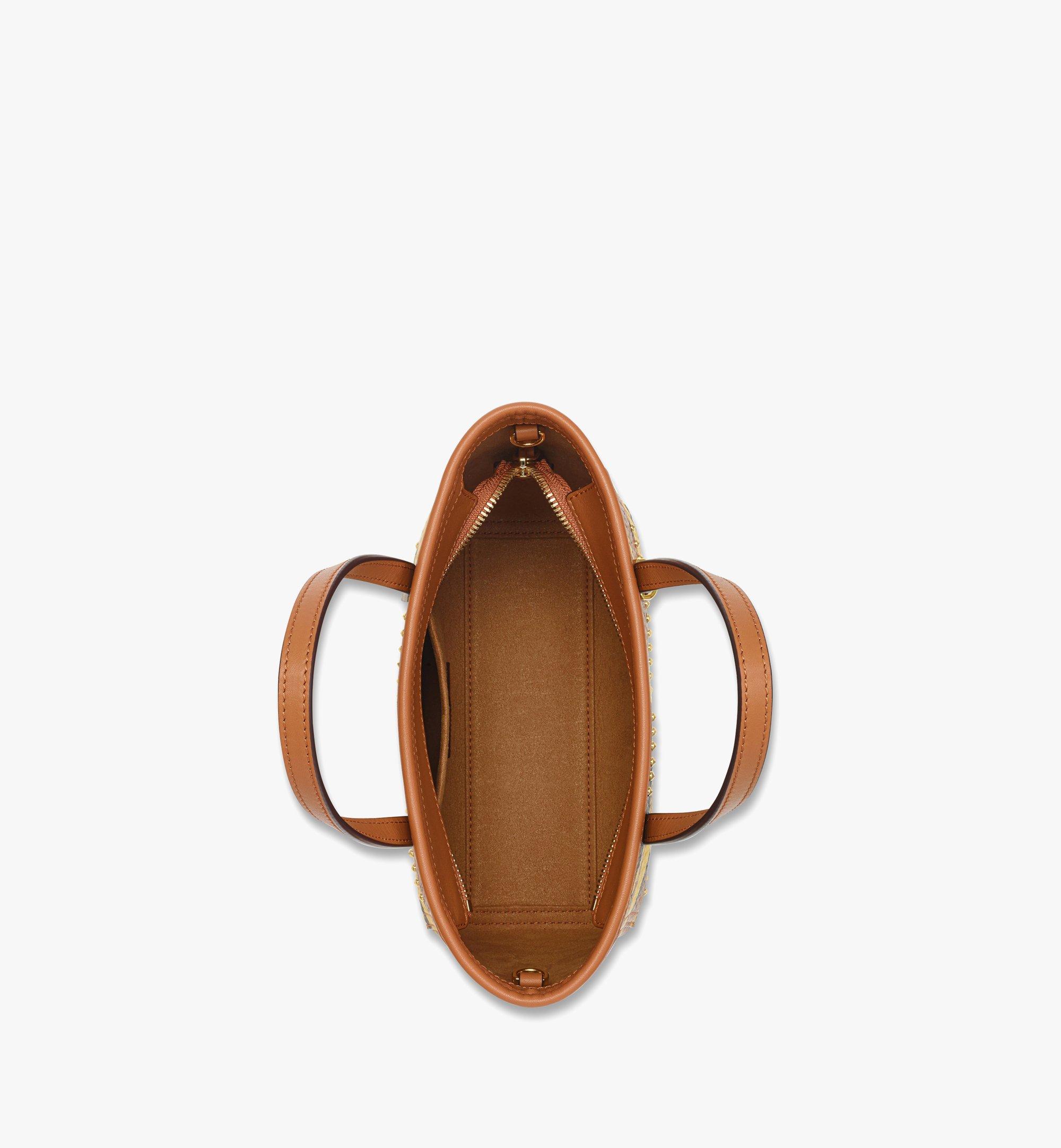 MCM Studded Toni Top-Zip Shopper in Mega Herringbone Visetos Cognac MWPFAMT01CO001 Alternate View 2