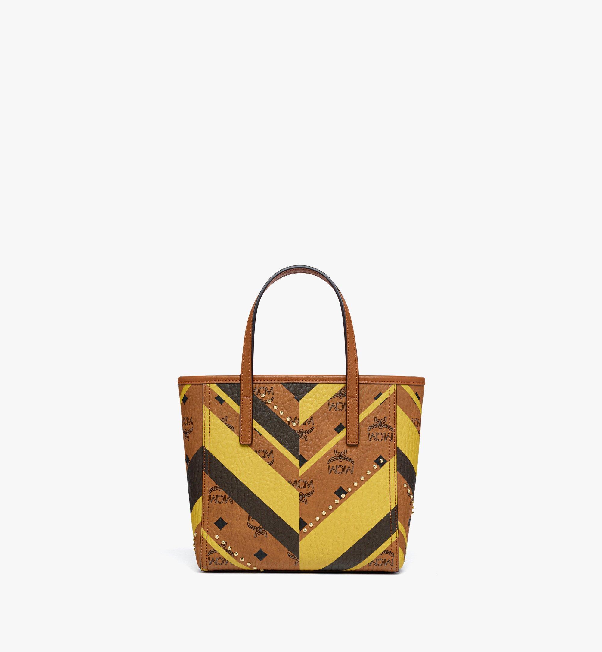 MCM Studded Toni Top-Zip Shopper in Mega Herringbone Visetos Cognac MWPFAMT01CO001 Alternate View 3