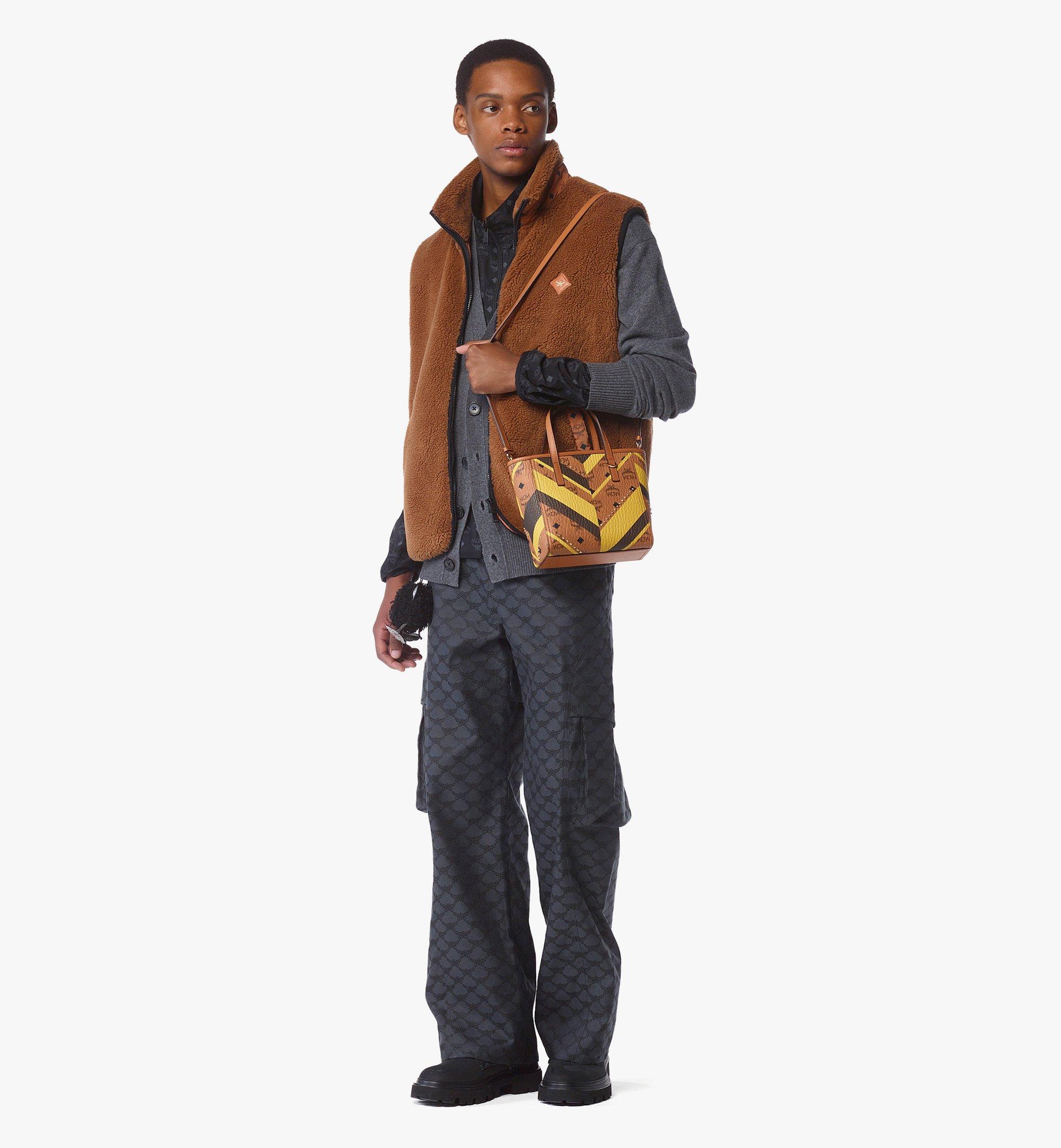 MCM Studded Toni Top-Zip Shopper in Mega Herringbone Visetos Cognac MWPFAMT01CO001 Alternate View 5