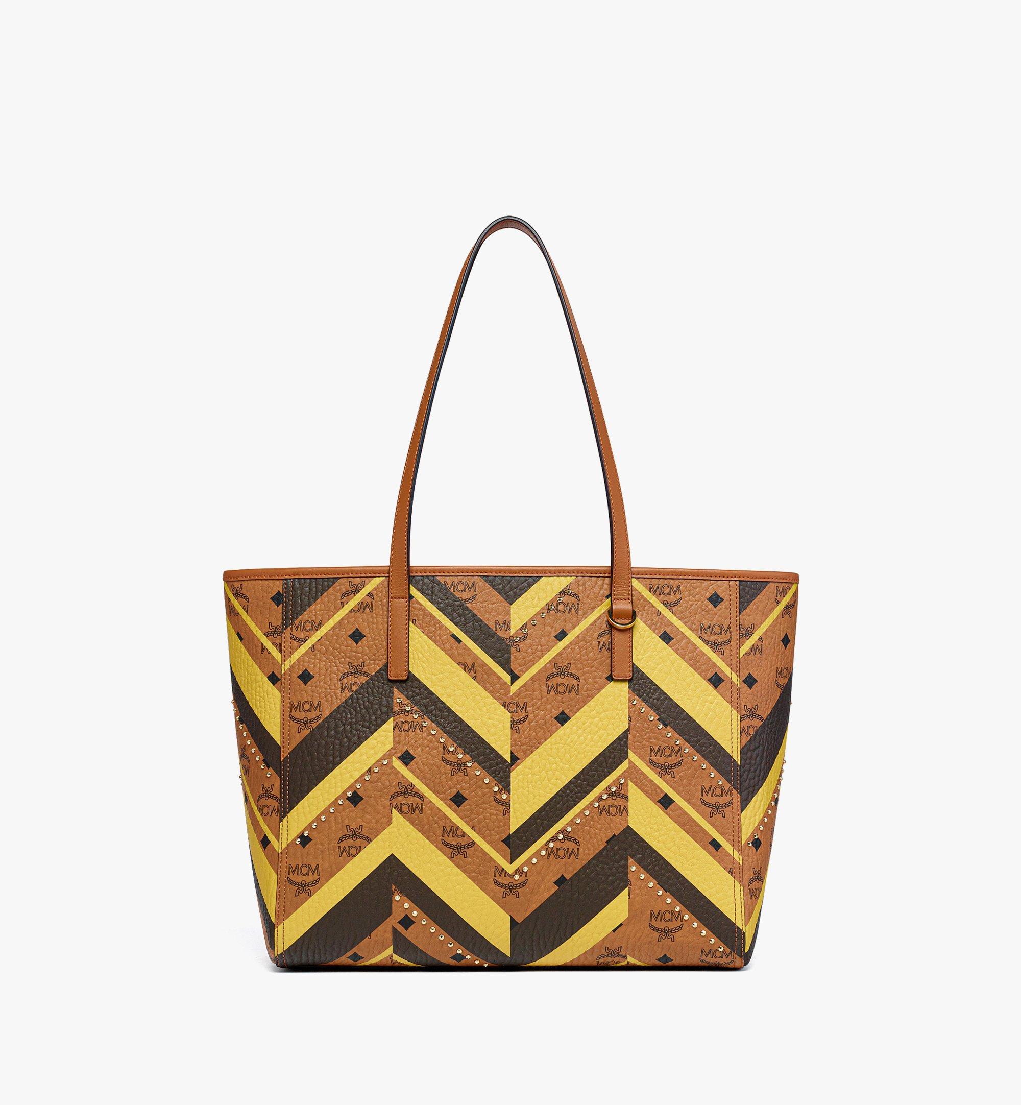 Studded Toni Top-Zip Shopper in Mega Herringbone Visetos