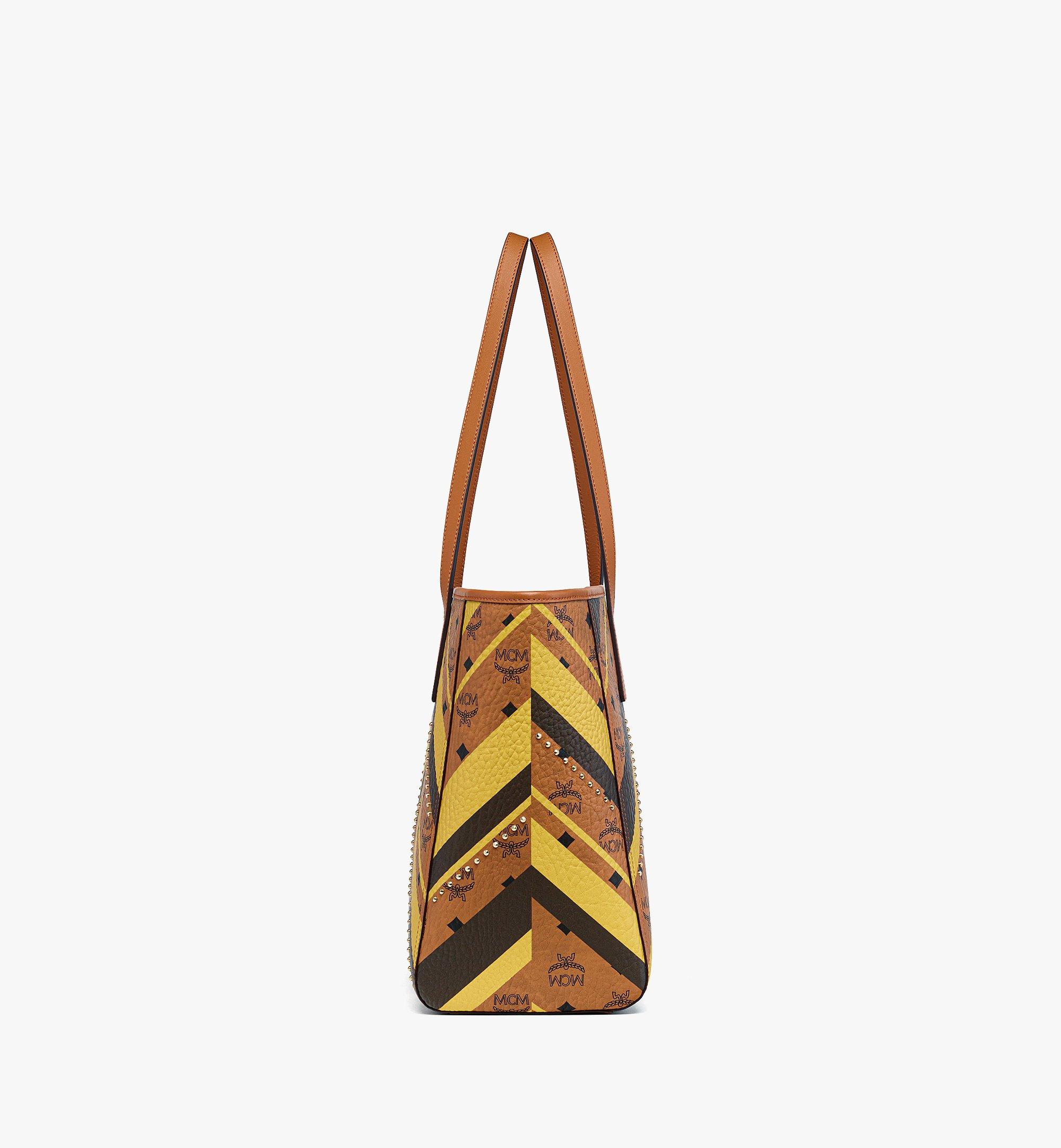 MCM Studded Toni Top-Zip Shopper in Mega Herringbone Visetos Cognac MWPFAMT02CO001 Alternate View 1