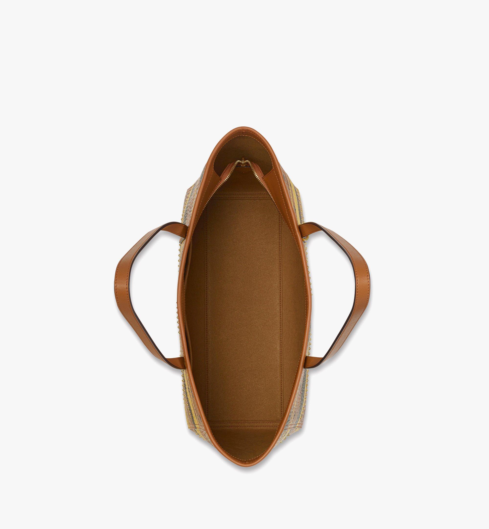 MCM Studded Toni Top-Zip Shopper in Mega Herringbone Visetos Cognac MWPFAMT02CO001 Alternate View 2