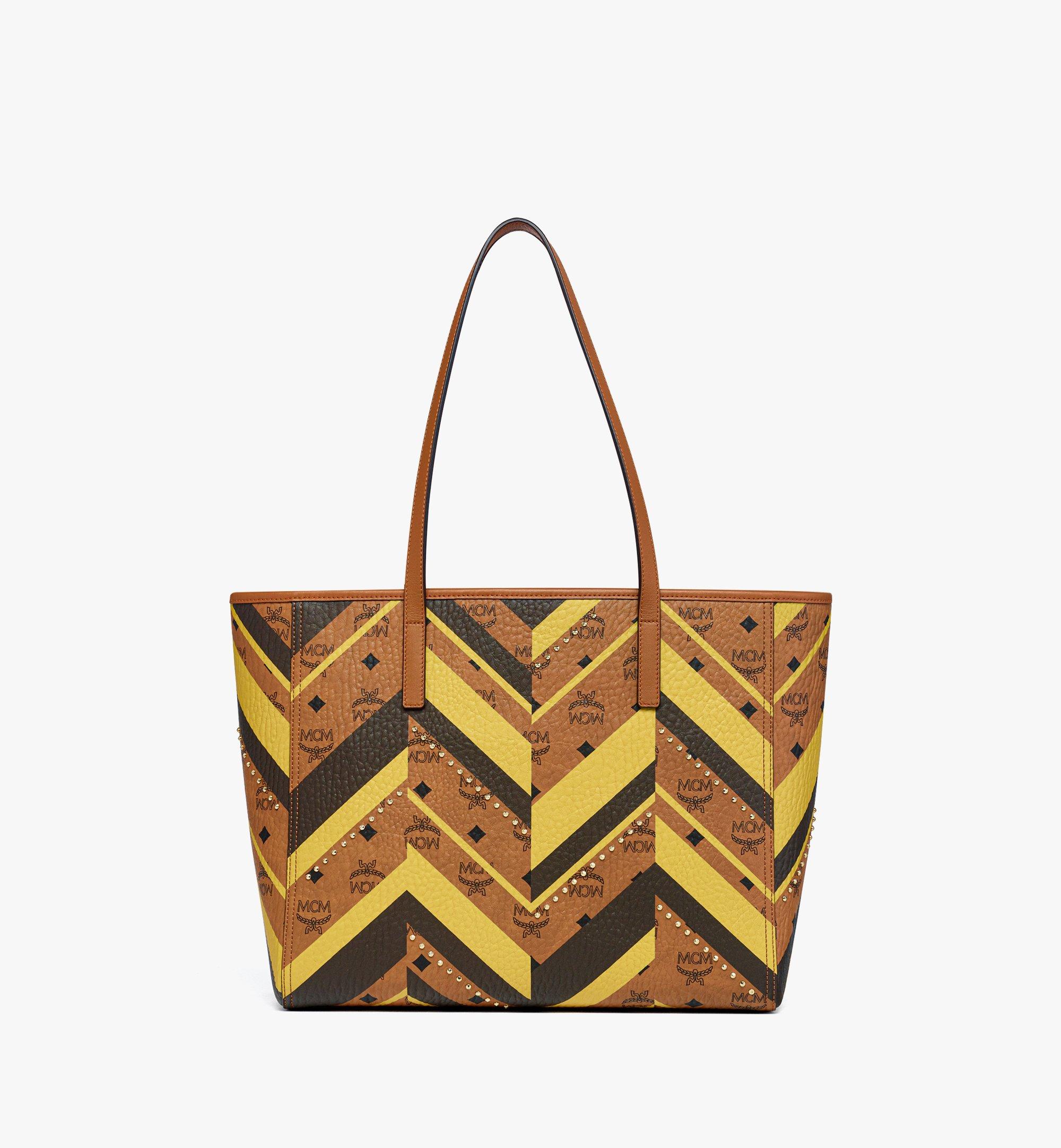MCM Studded Toni Top-Zip Shopper in Mega Herringbone Visetos Cognac MWPFAMT02CO001 Alternate View 3