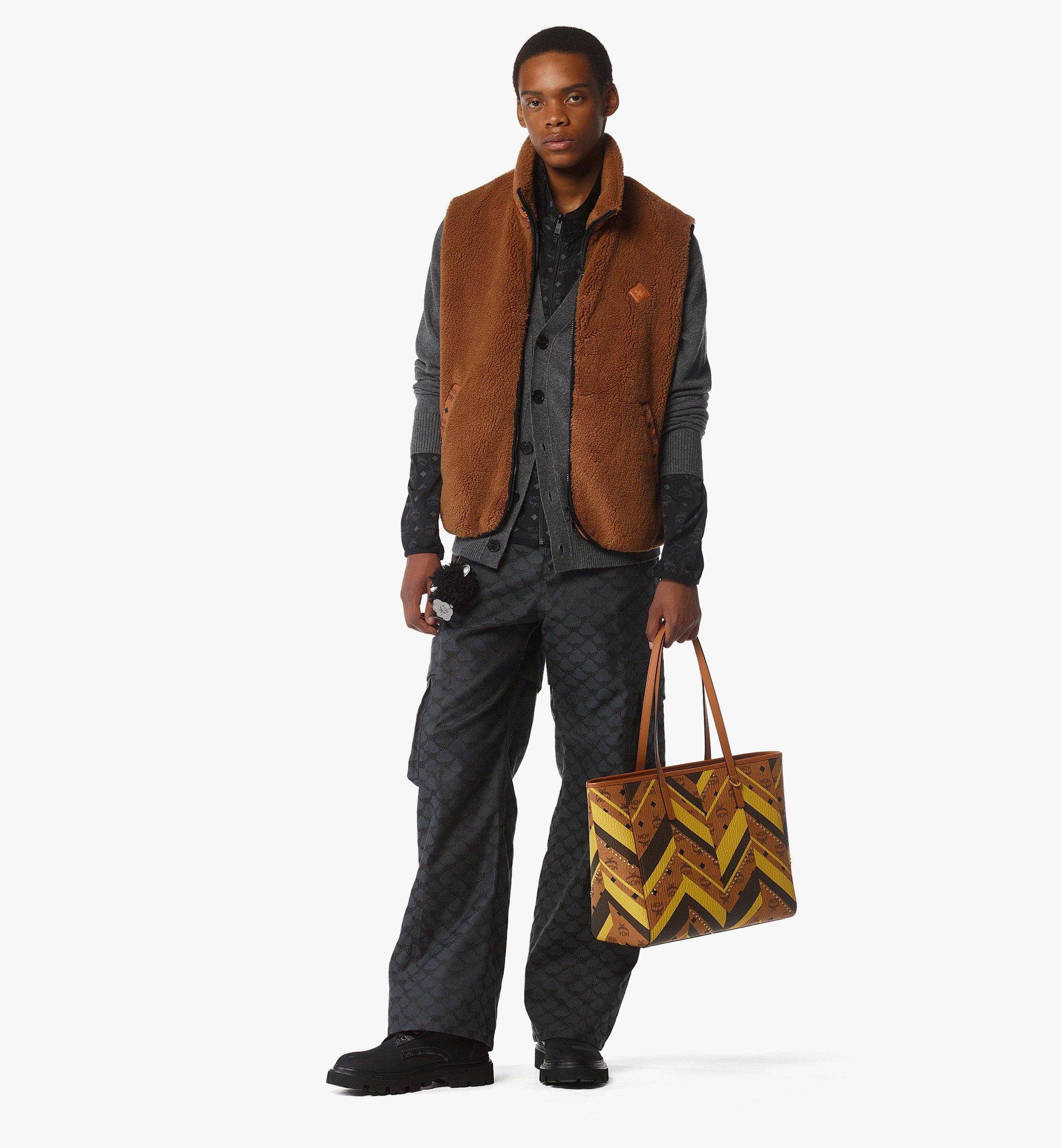 MCM Studded Toni Top-Zip Shopper in Mega Herringbone Visetos Cognac MWPFAMT02CO001 Alternate View 5