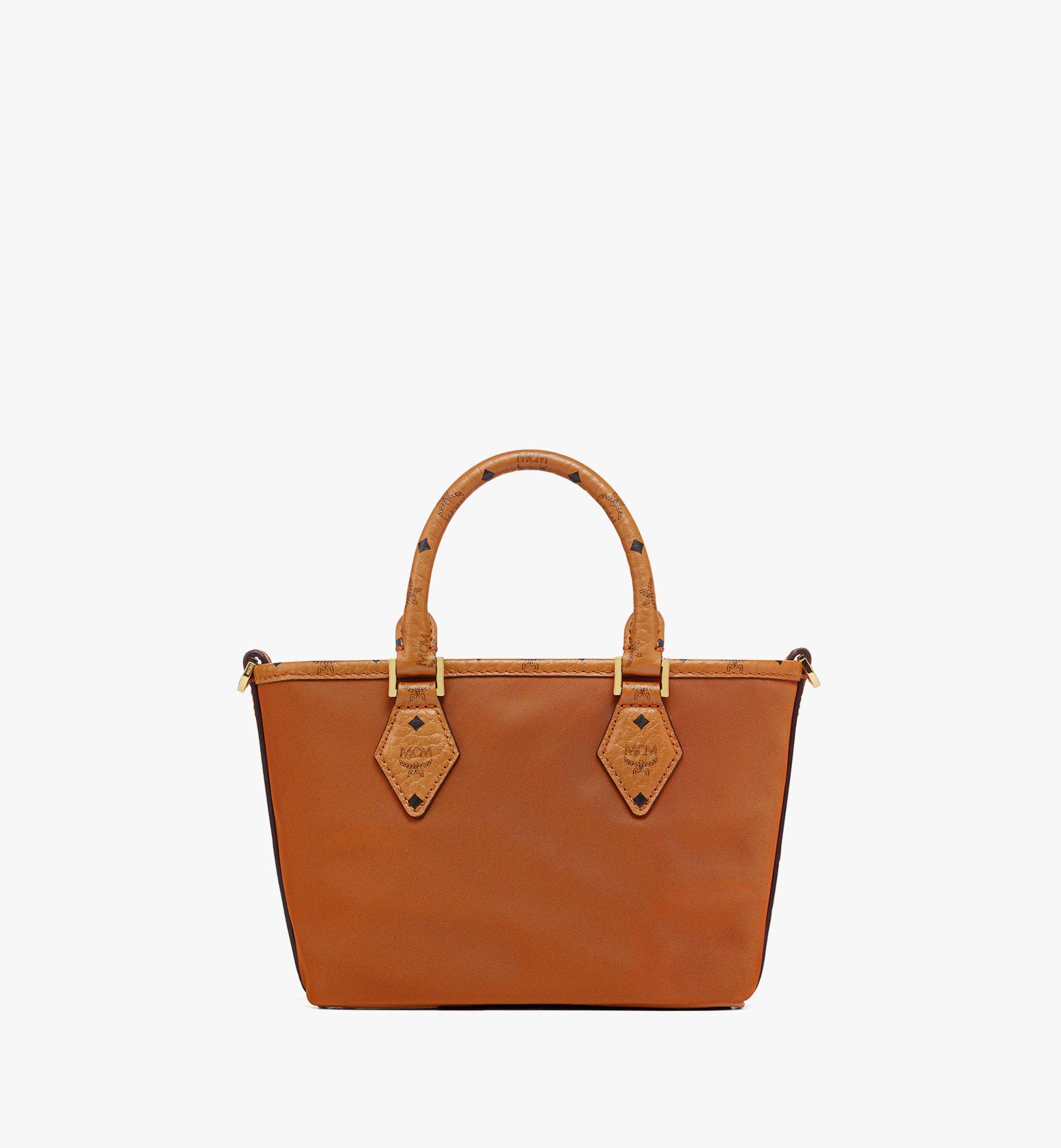 MCM Aren Shopper in Recycled Nylon and Monogram Print Leather Cognac MWPFSTA04CO001 Alternate View 3