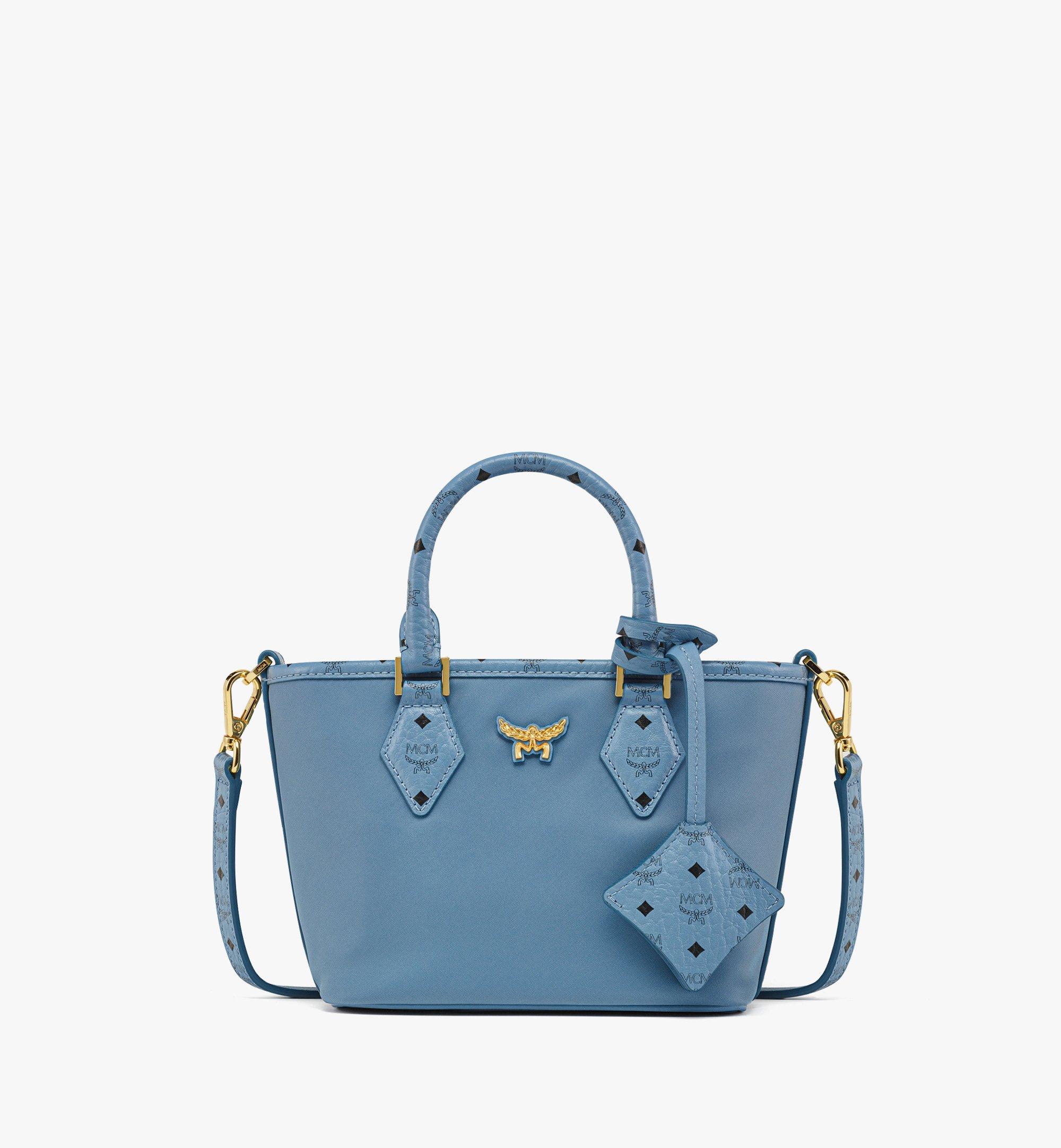 X-Mini Aren Shopper in Recycled Nylon and Monogram Print Leather Blue | MCM  ®US