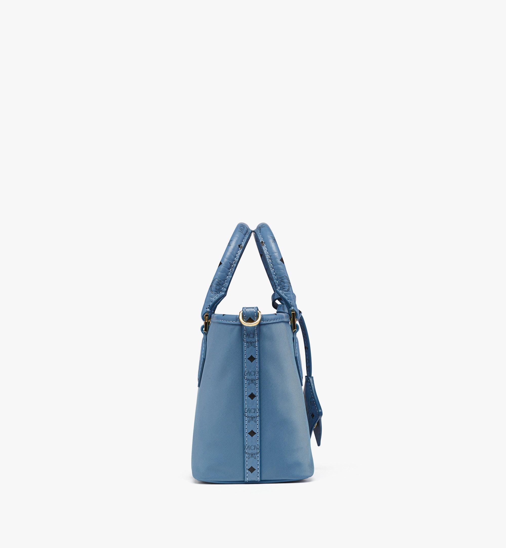 MCM Aren Shopper in Recycled Nylon and Monogram Print Leather Blue MWPFSTA04E4001 Alternate View 1