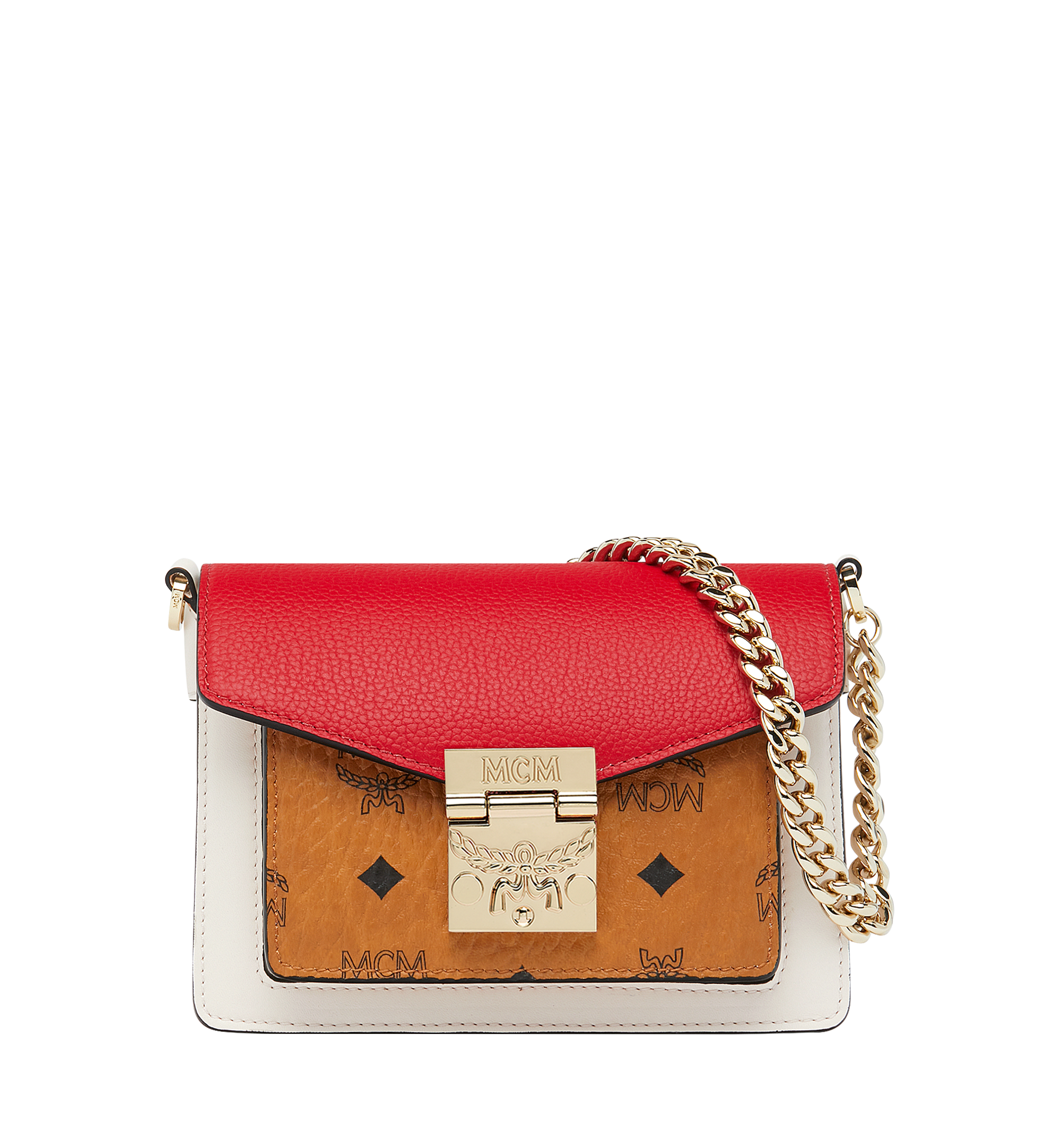 Mini Patricia Crossbody-Tasche in Visetos Leather Block Cognac & Ruby Red | MCMÂ® DE