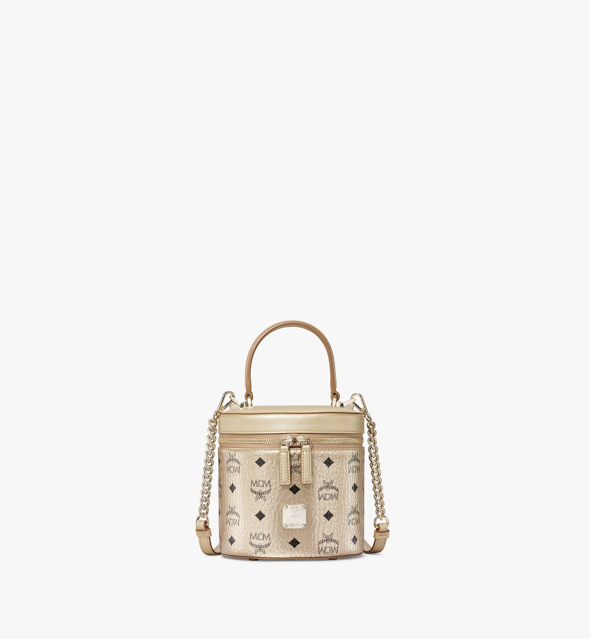 Small Cylinder Crossbody In Visetos Gold Mcm Es