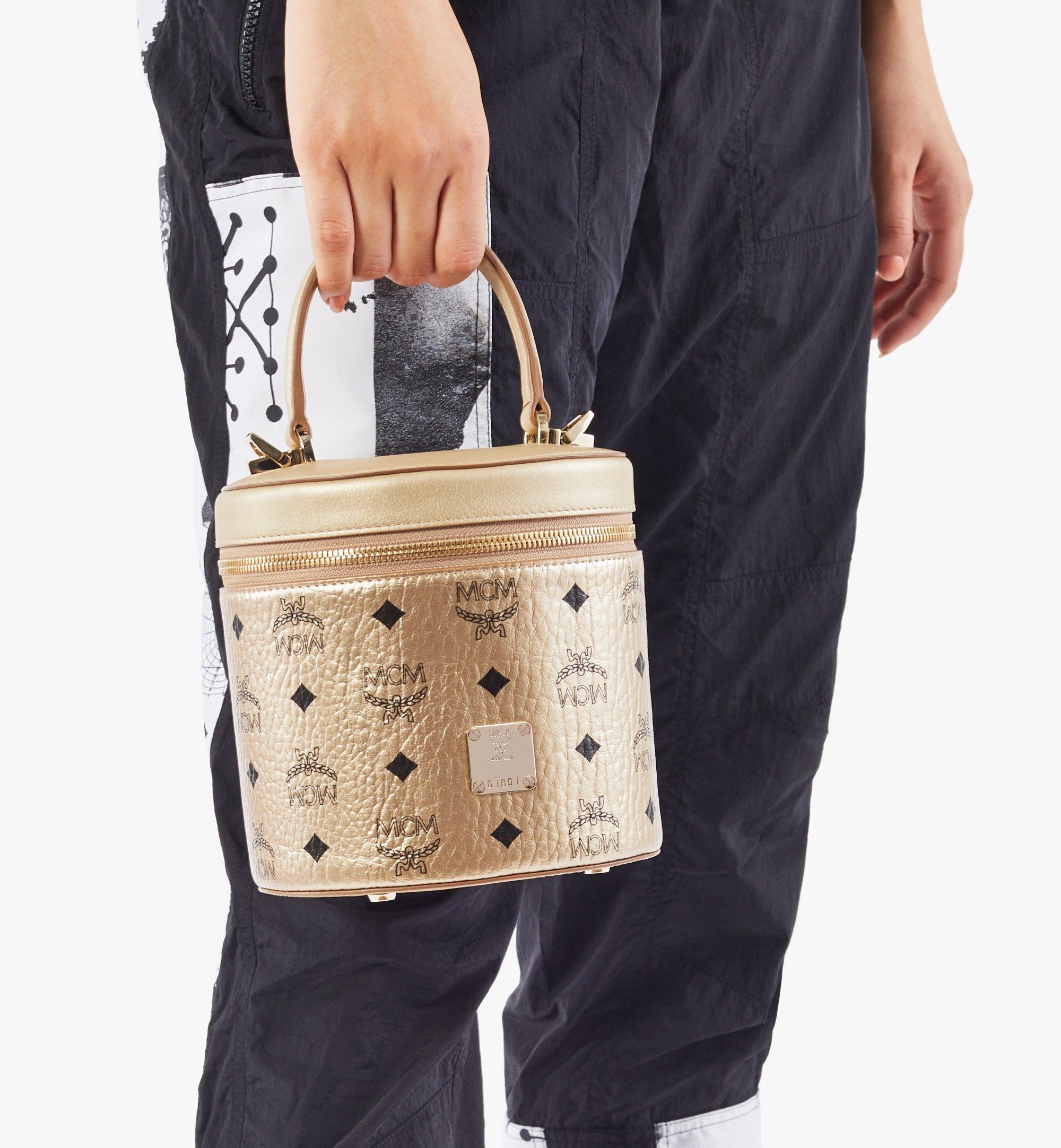 Small Cylinder Crossbody In Visetos Gold Mcm Es