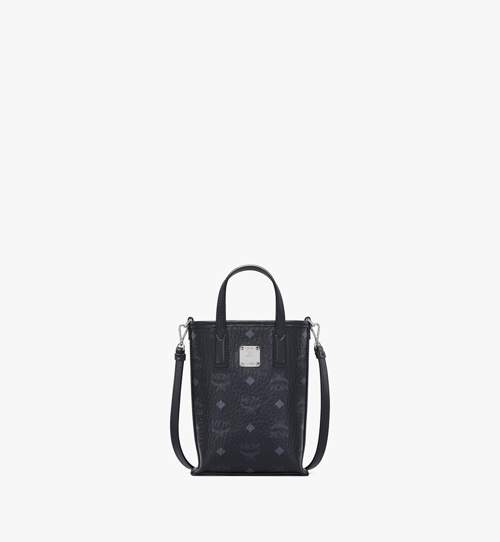 MCM ESSENTIAL CROSSBODY MINI TOTE BAG OS Black,Grey Cotton,Leather