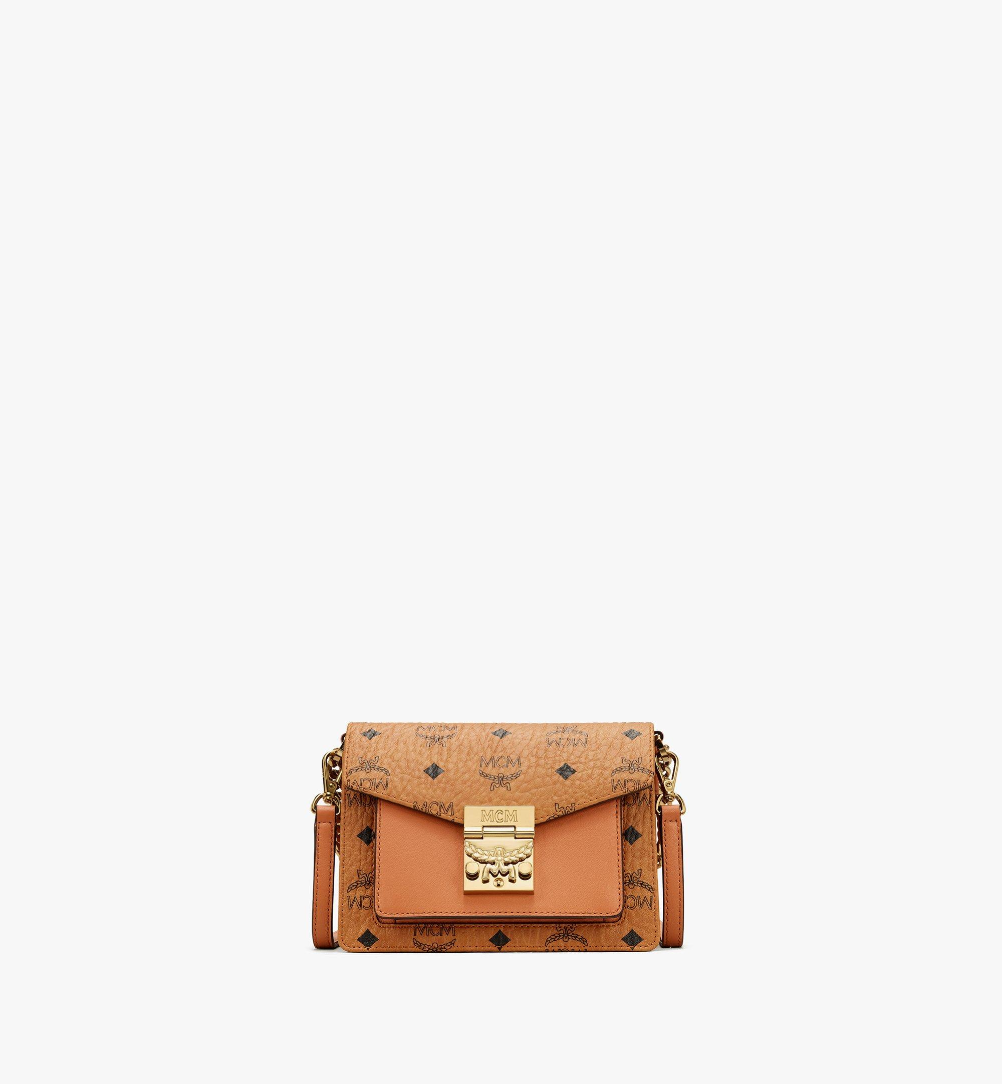 MCM Tracy Satchel Small Visetos Cognac in Coated Canvas with Gold