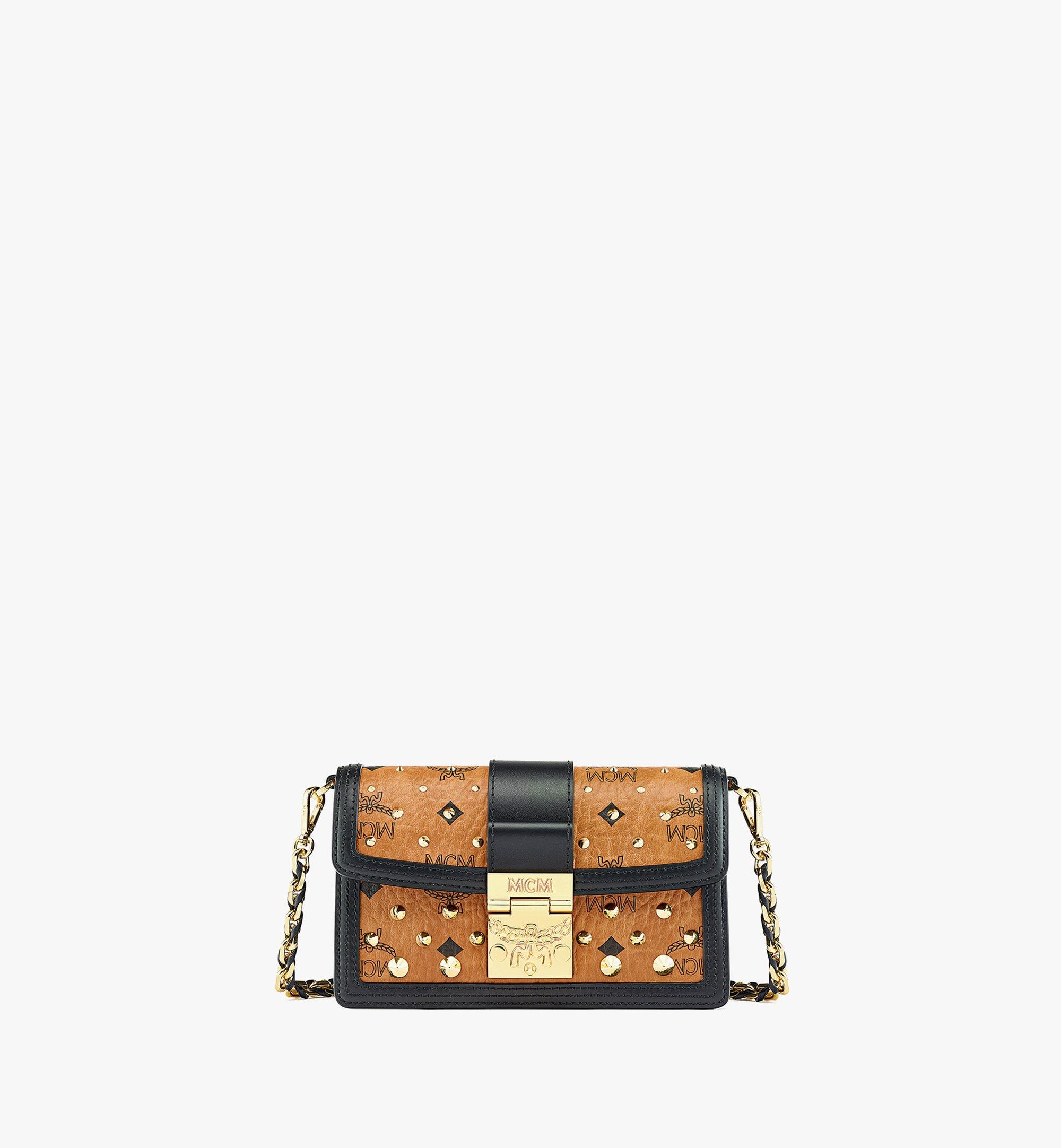 MCM Tracy Visetos Chain Crossbody Bag, Cognac