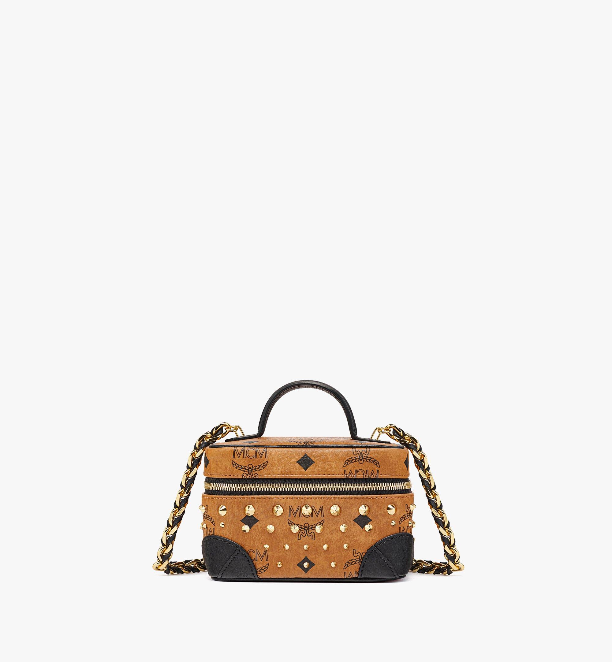 Mcm Rockstar Vanity Case in Gold Studded Visetos Cognac Visetos