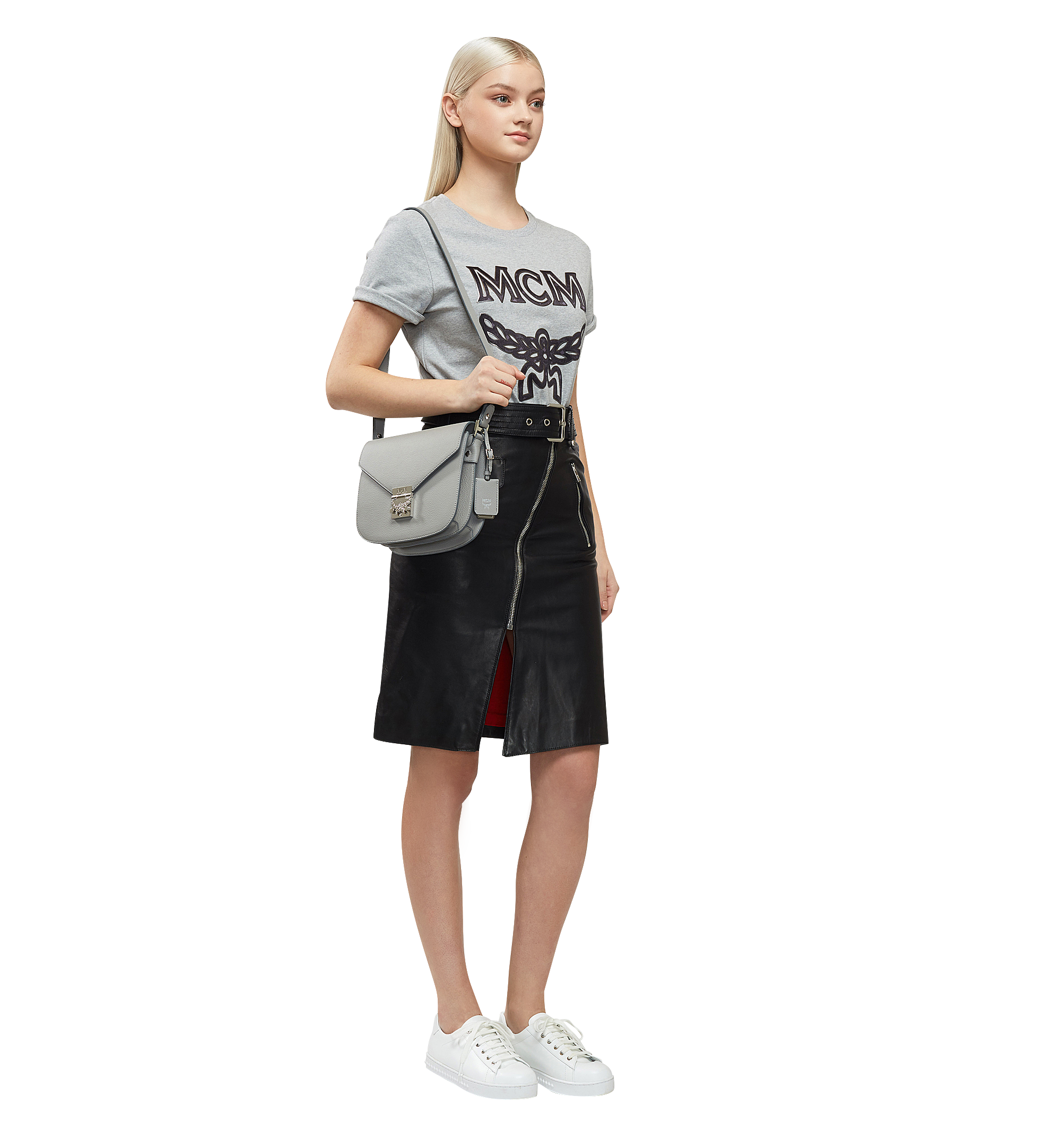 MCM Tracy Shoulder Bag in Grained Leather Grey MWS8SPA15EZ001 Alternate View 5