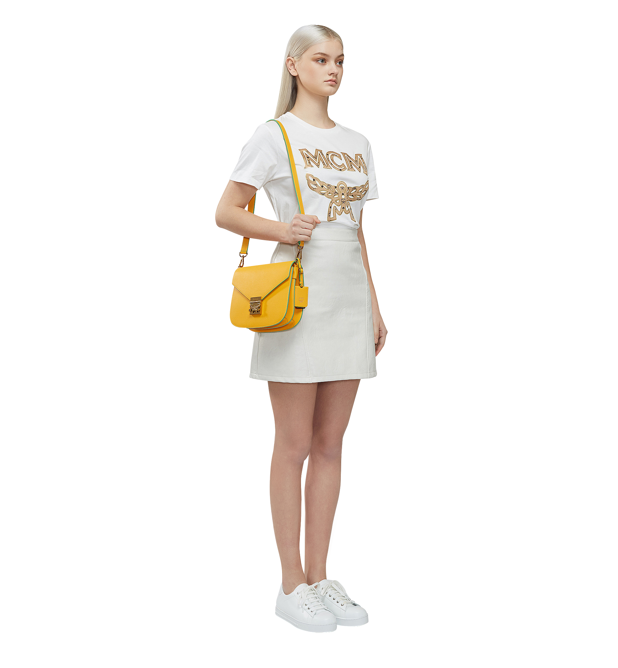 MCM Tracy Shoulder Bag in Grained Leather Yellow MWS8SPA25YX001 Alternate View 2