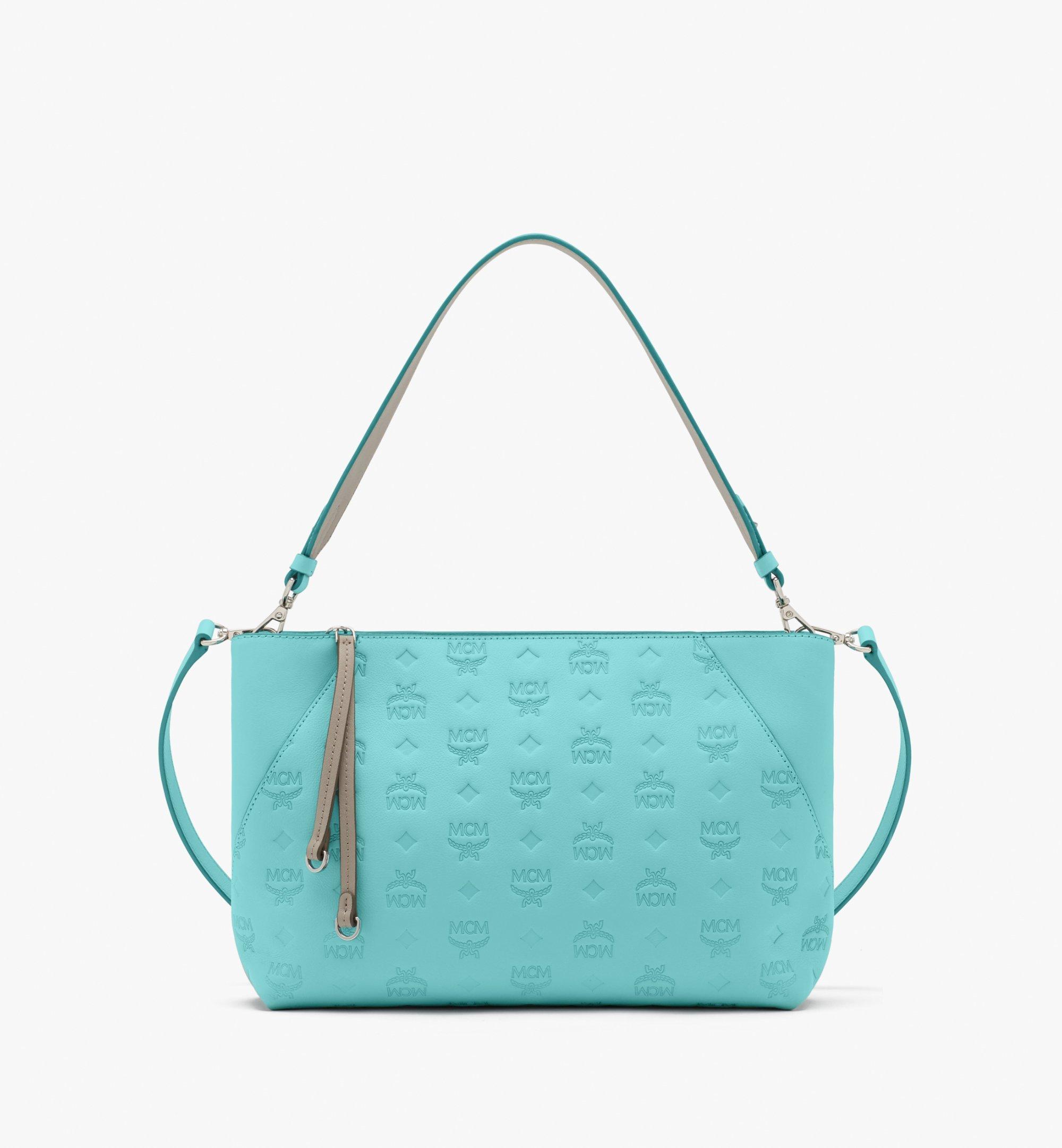 MCM Camera Klara Monogram Embossed Blue Leather Shoulder Bag - MyDesignerly