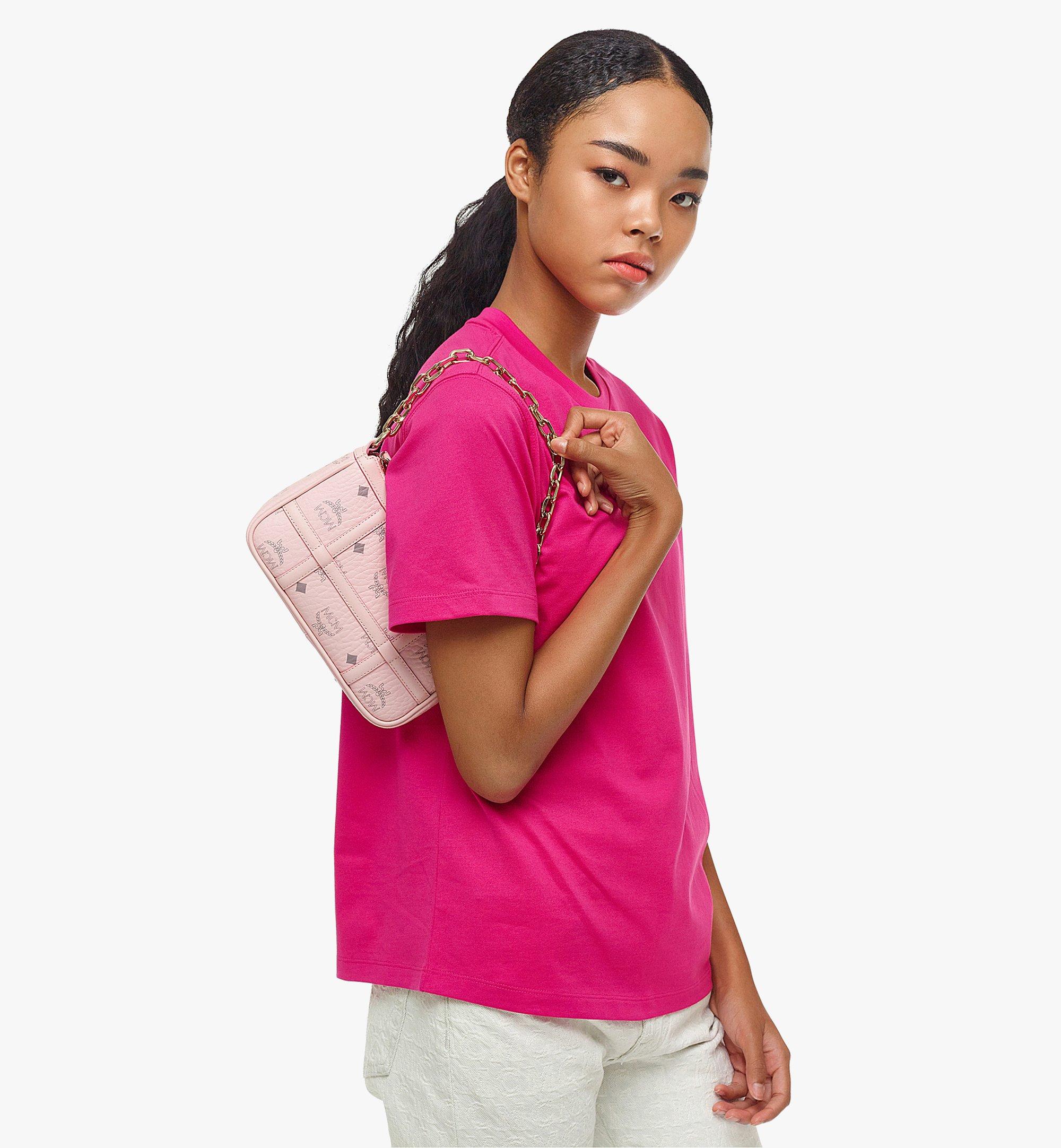 Mini Delmy Shoulder Bag In Visetos Pink Mcm Cn