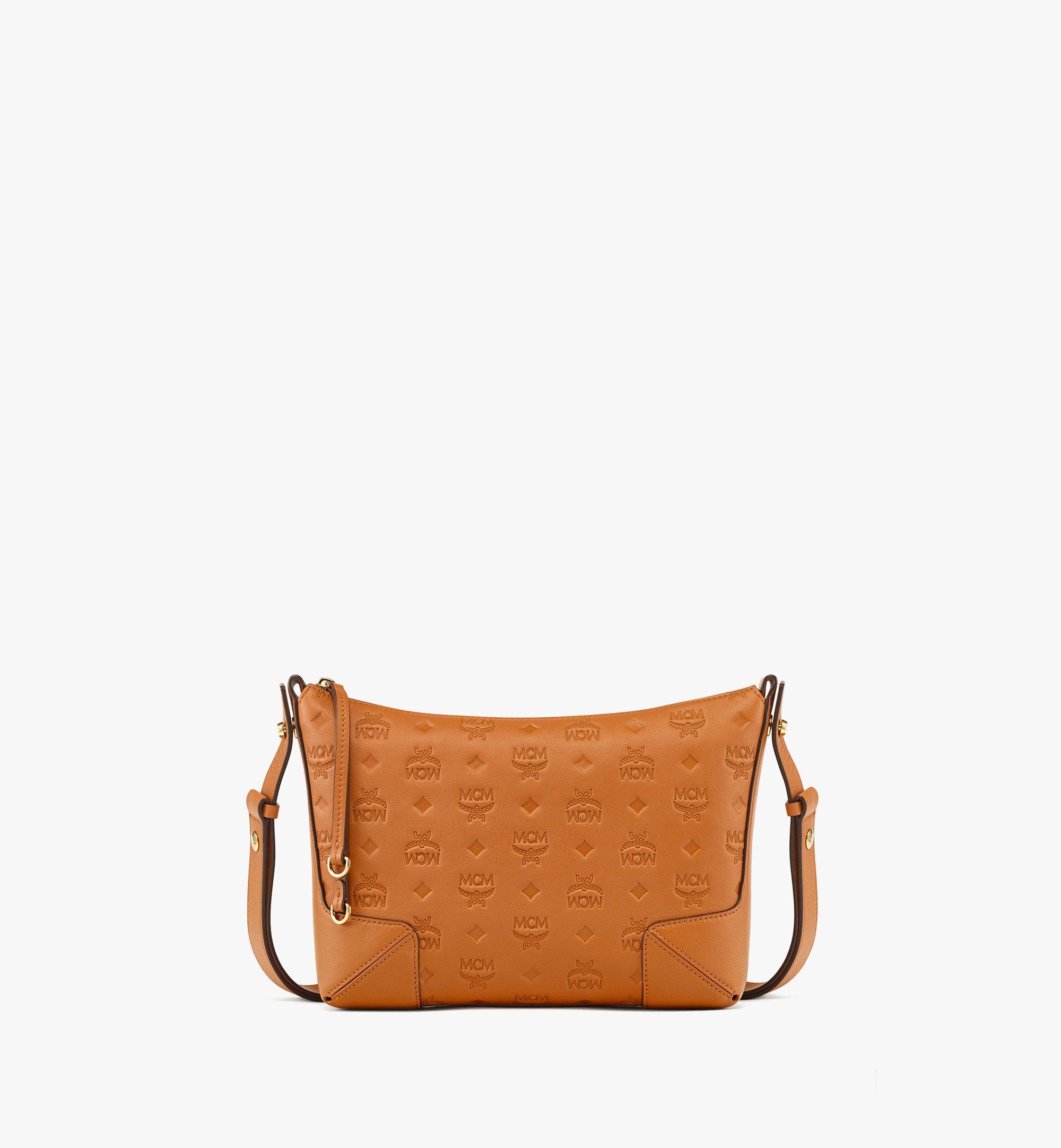 Mcm Aren Shoulder Bag In Embossed Monogram Leather In Roasted Pecan