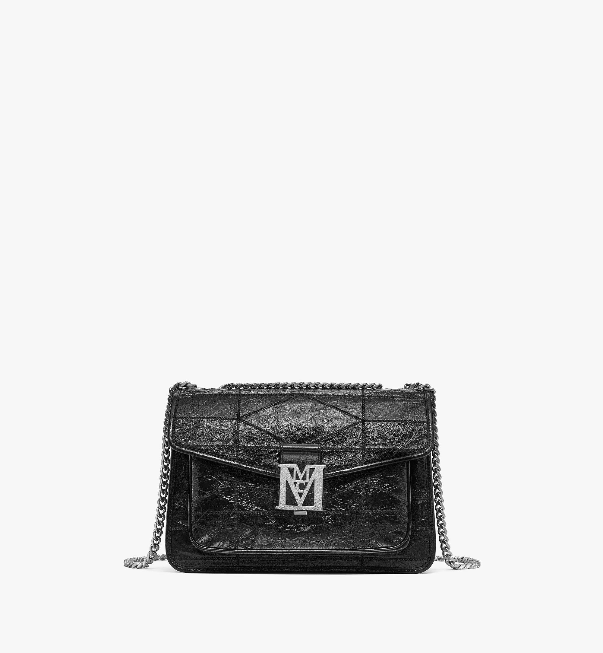 MCM Travia Quilted Shoulder Bag in Crushed Leather Black MWSBSLM05BK001 Alternate View 1