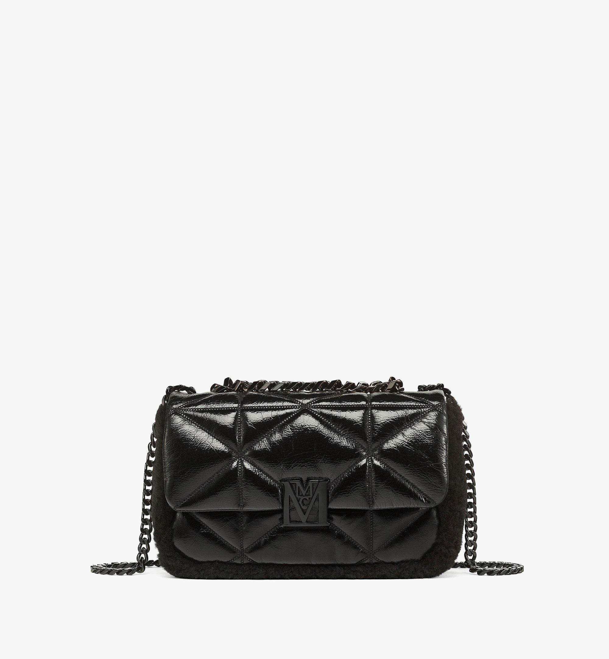 MCM Travia Shearling Shoulder Bag in Cloud Quilted Leather Black MWSCALM01BK001 Alternate View 1