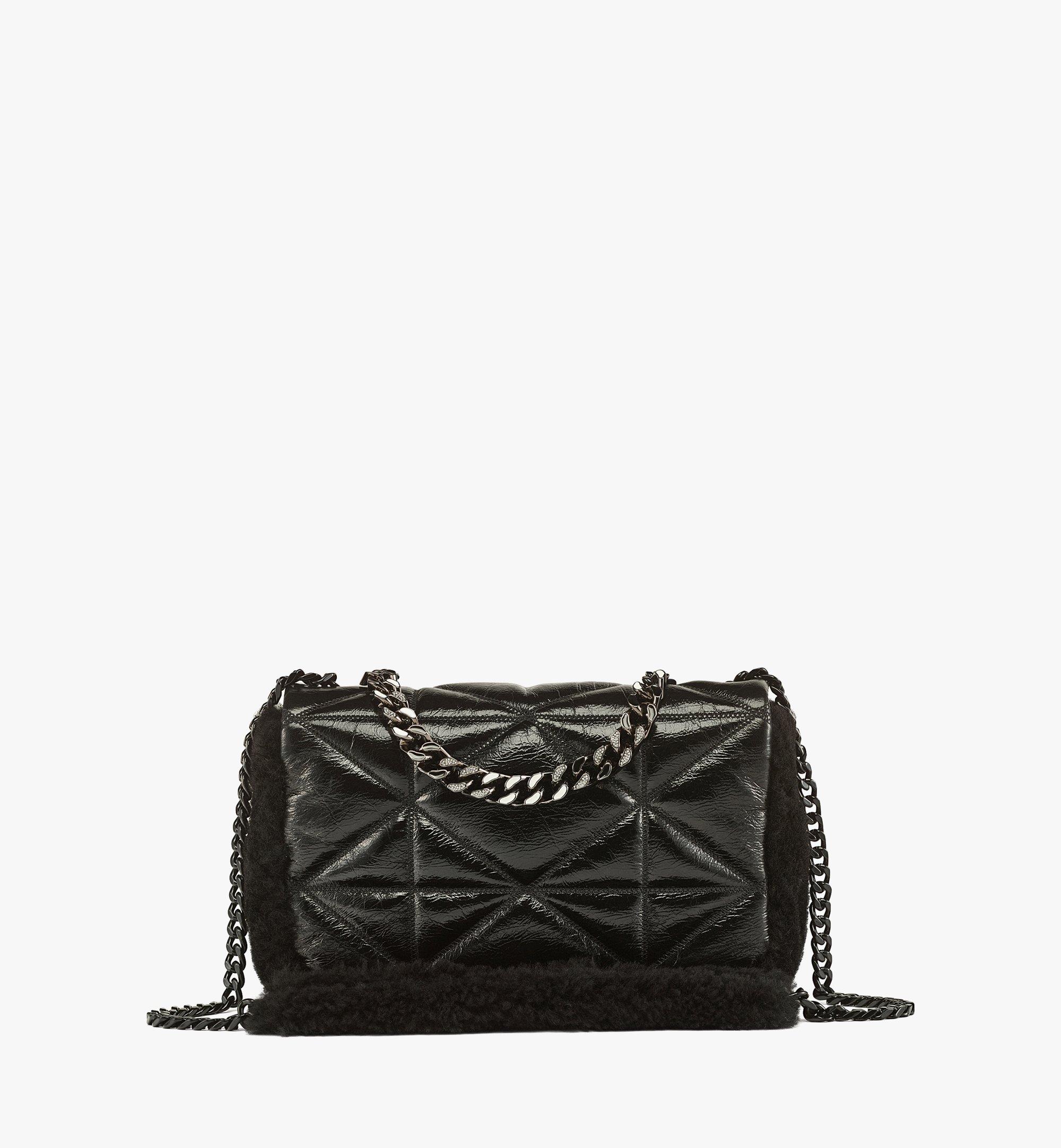 MCM Travia Shearling Shoulder Bag in Cloud Quilted Leather Black MWSCALM01BK001 Alternate View 3
