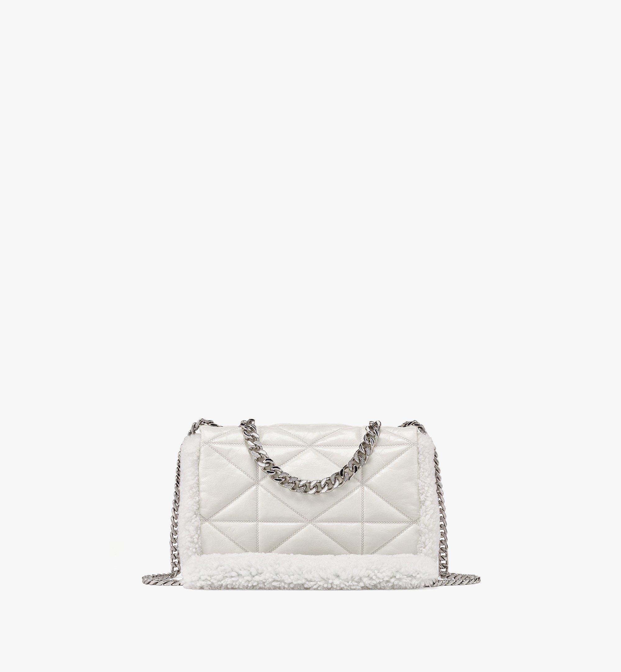 MCM Travia Shearling Shoulder Bag in Cloud Quilted Leather Grey MWSCALM01WD001 Alternate View 3