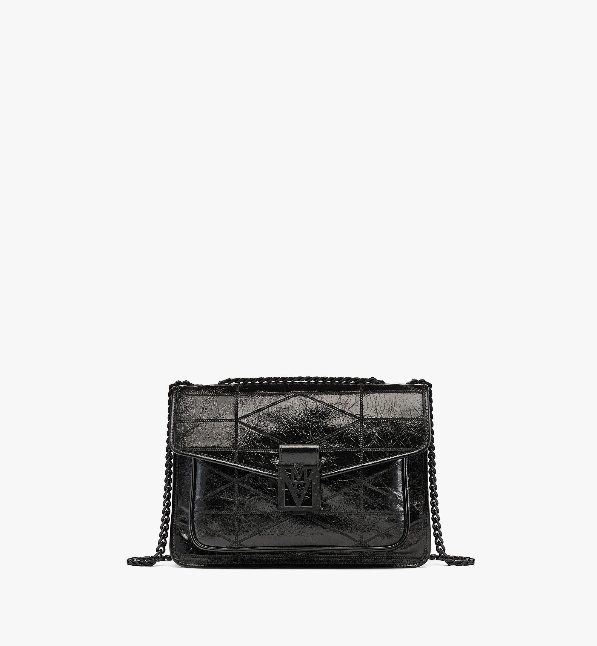 Mcm Travia Quilted Shoulder Bag in Crushed Leather Black Leather
