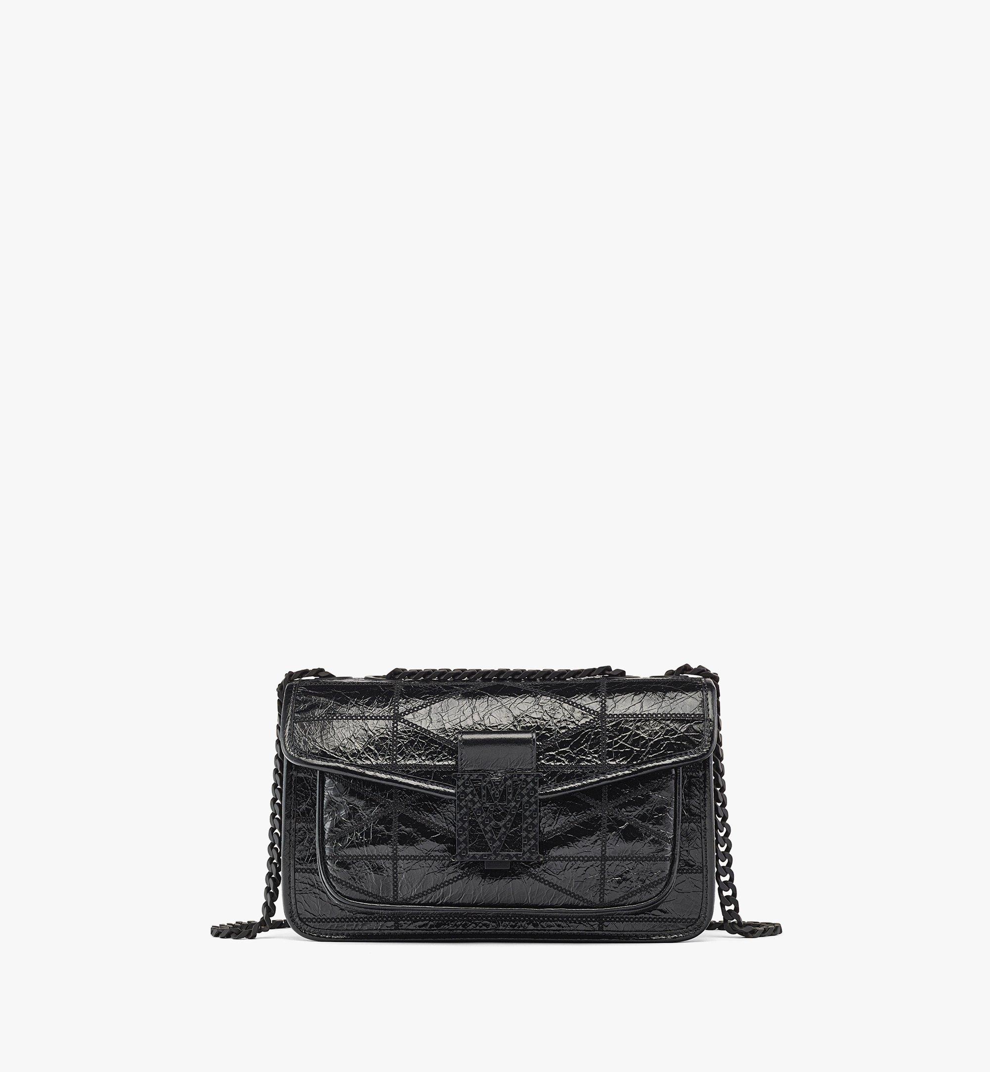 MCM Travia Quilted Shoulder Bag in Crushed Leather Black MWSCSLM03BK001 Alternate View 1