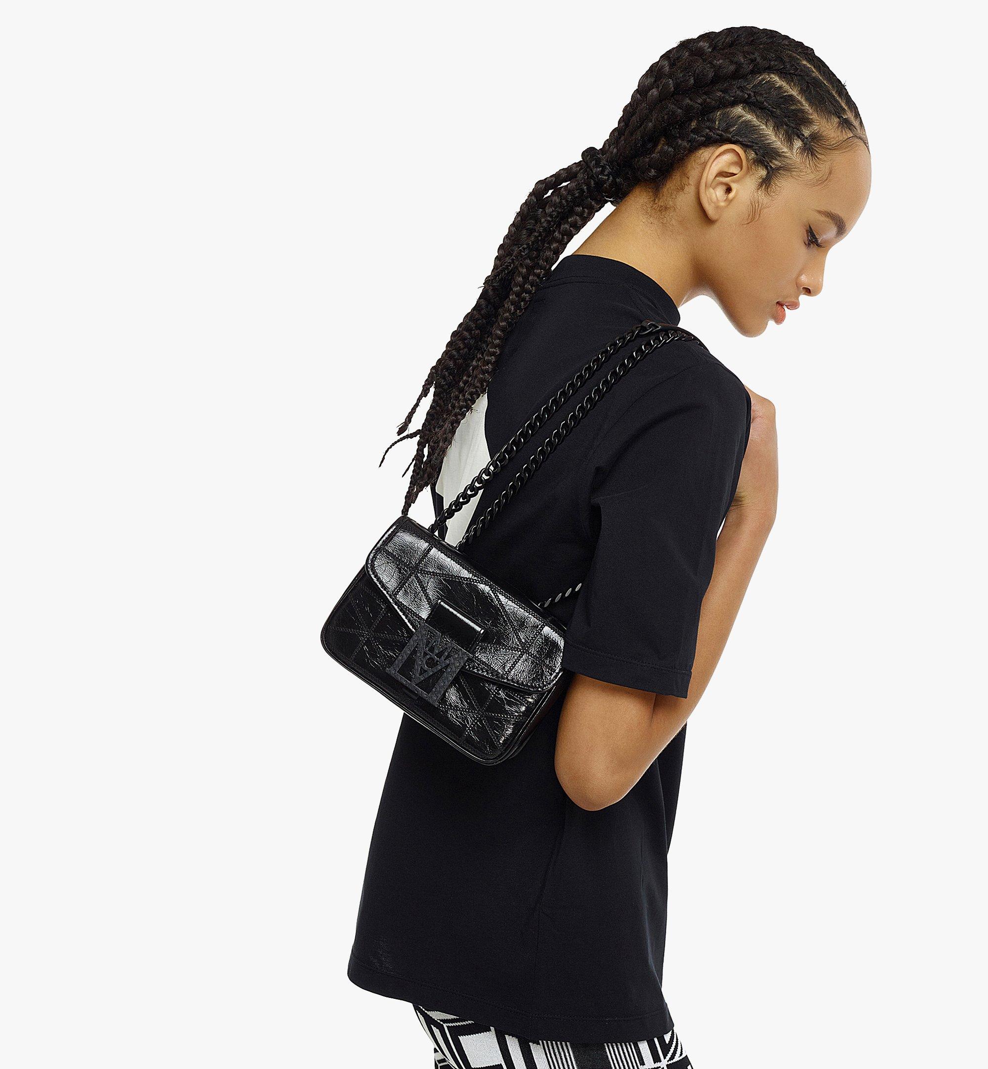 MCM Travia Quilted Shoulder Bag in Crushed Leather Black MWSCSLM04BK001 Alternate View 2
