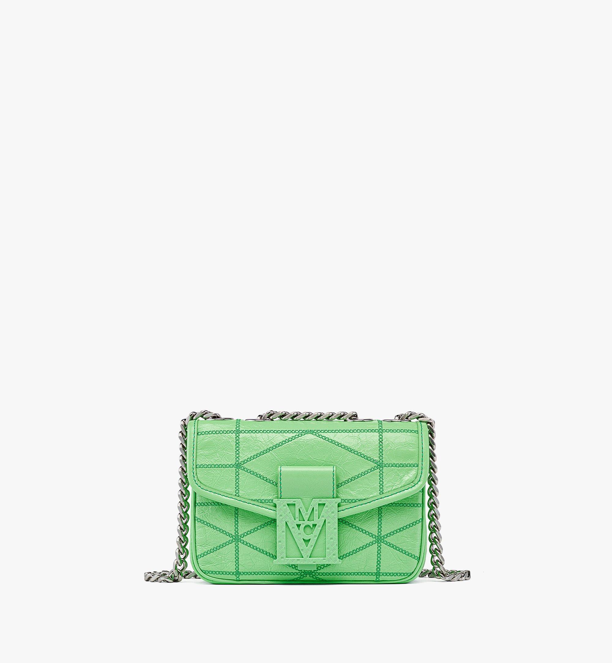 Mini Travia Quilted Shoulder Bag in Crushed Leather Green MCM ®DE