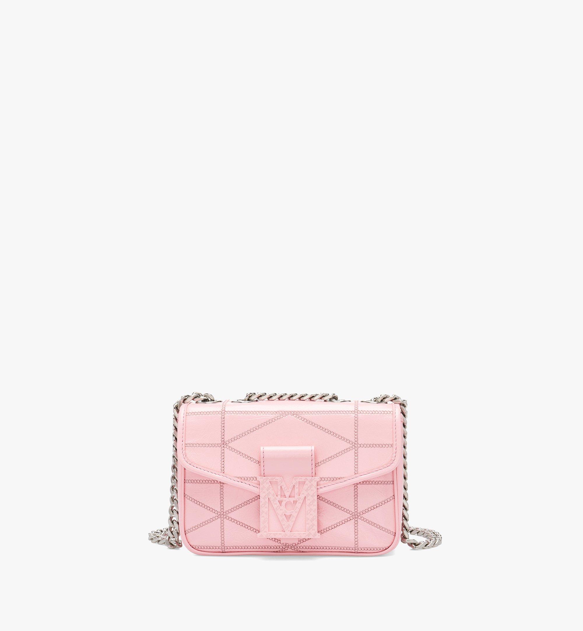 MCM Travia Quilted Shoulder Bag in Crushed Leather Pink MWSCSLM04QH001 Alternate View 1