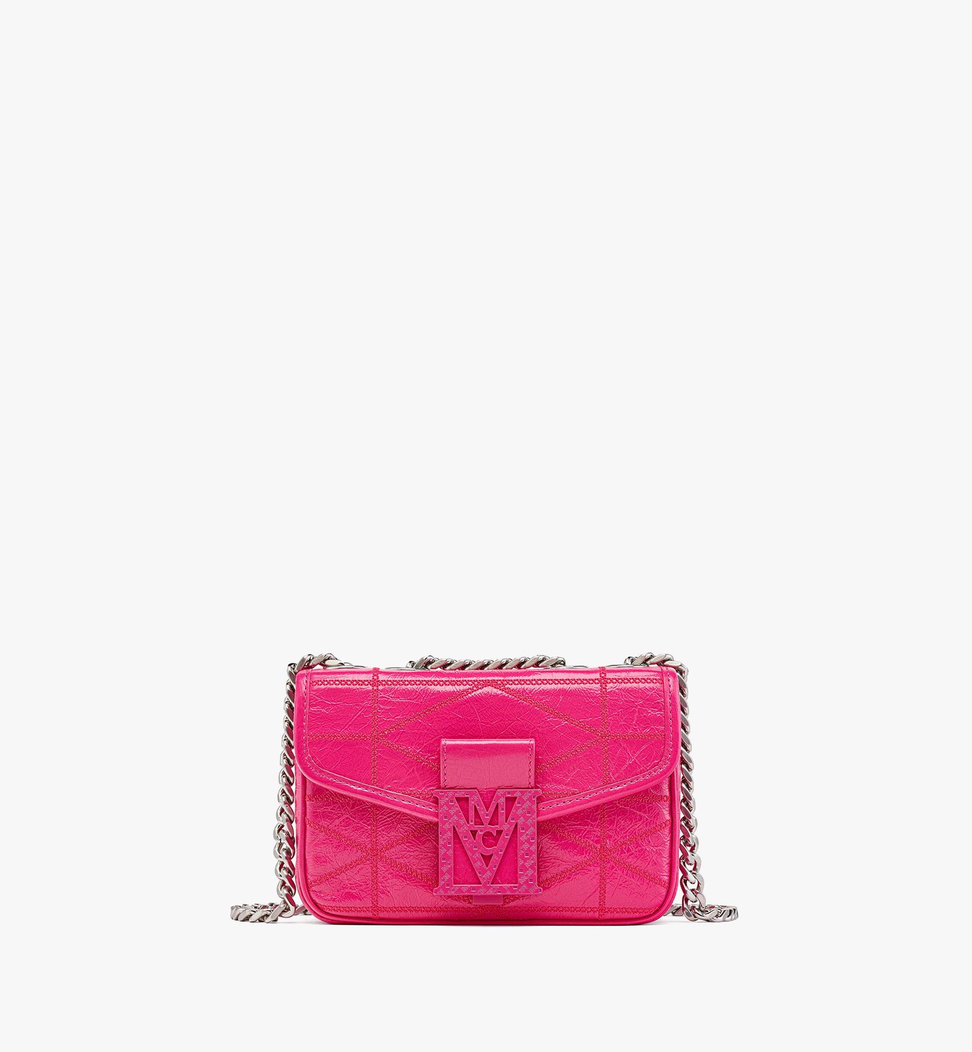 MCM Travia Quilted Shoulder Bag in Crushed Leather Pink MWSCSLM04QW001 Alternate View 1