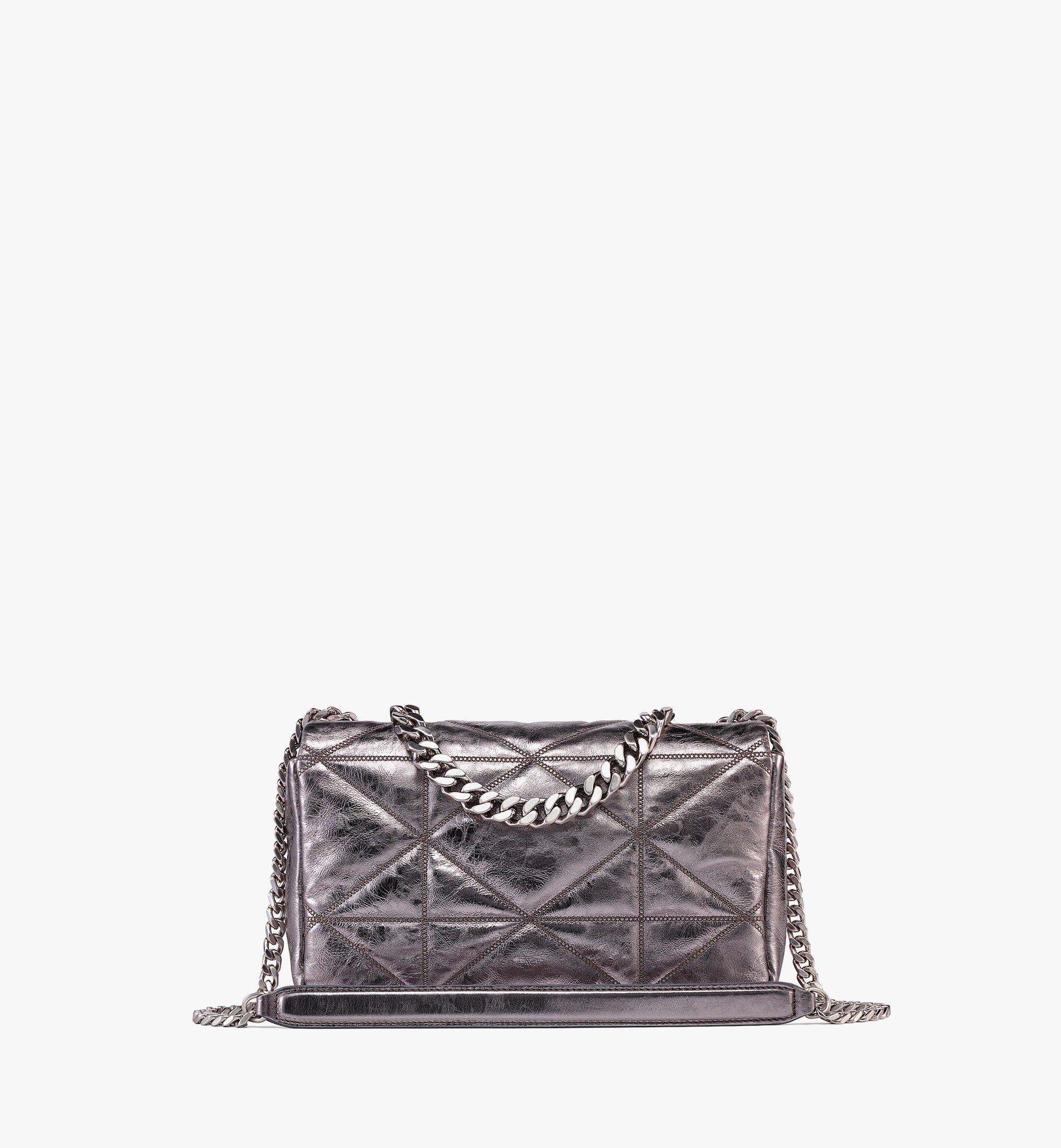 MCM Travia Quilted Shoulder Bag in Crushed Calf Leather Silver MWSDALM05SV001 Alternate View 3