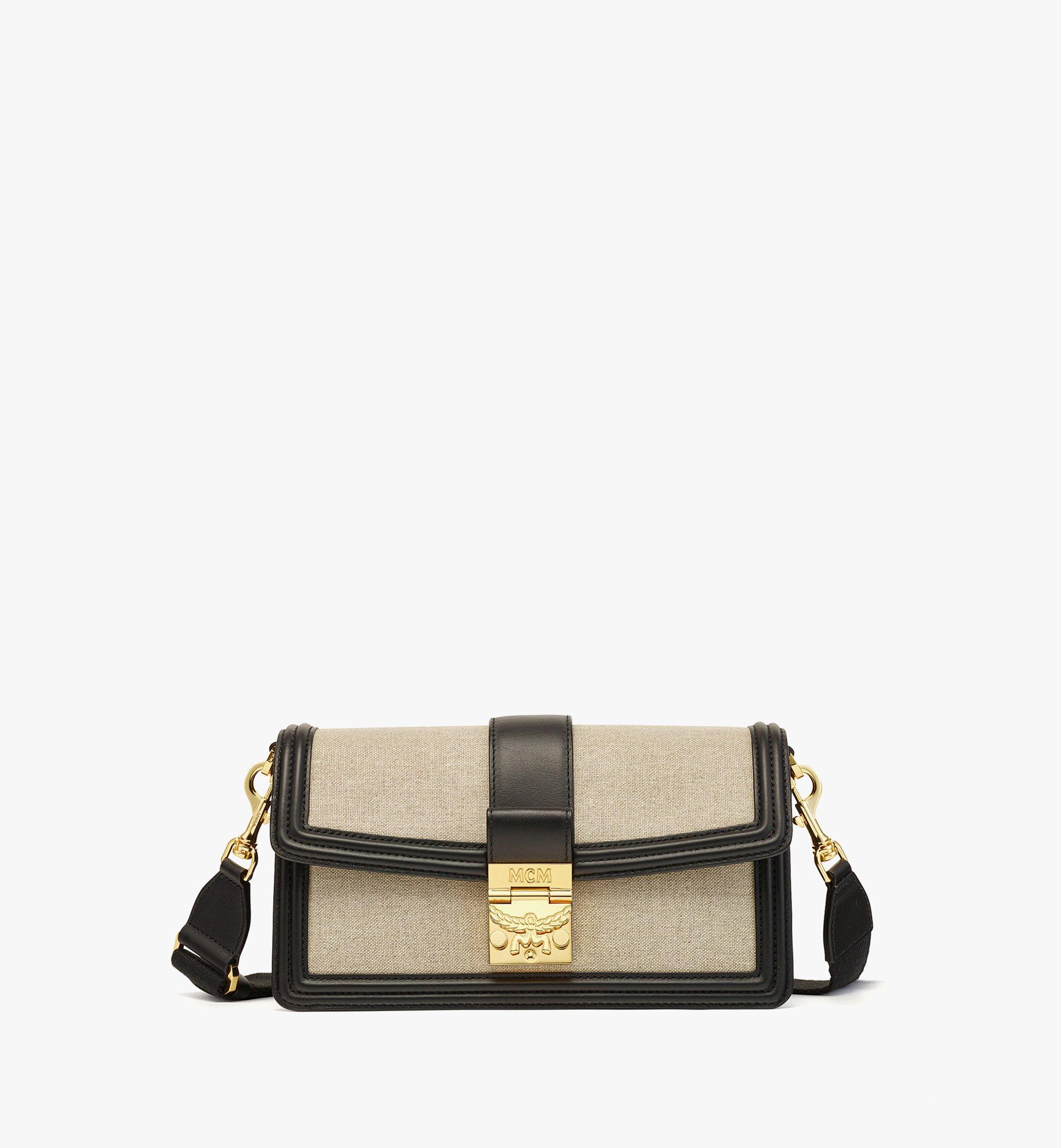 Small Tracy Shoulder Bag in Linen Leather Mix Black