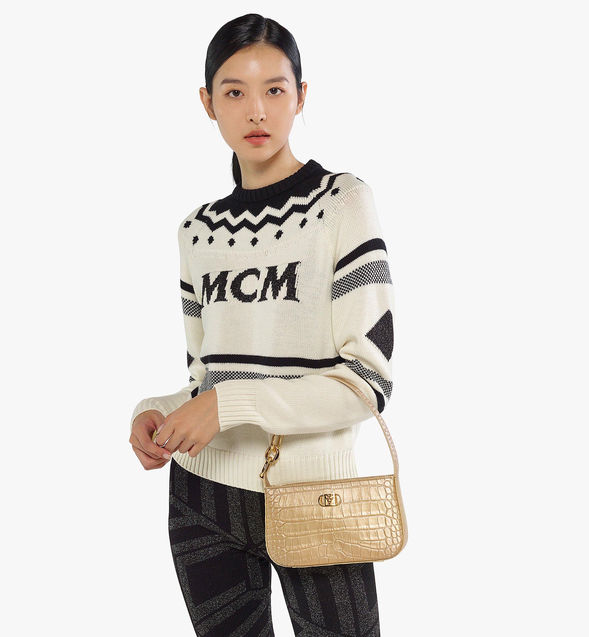 MCM Mode Travia Shoulder Bag in Croco-Embossed Leather Gold MWSDSLD01DG001 Alternate View 2