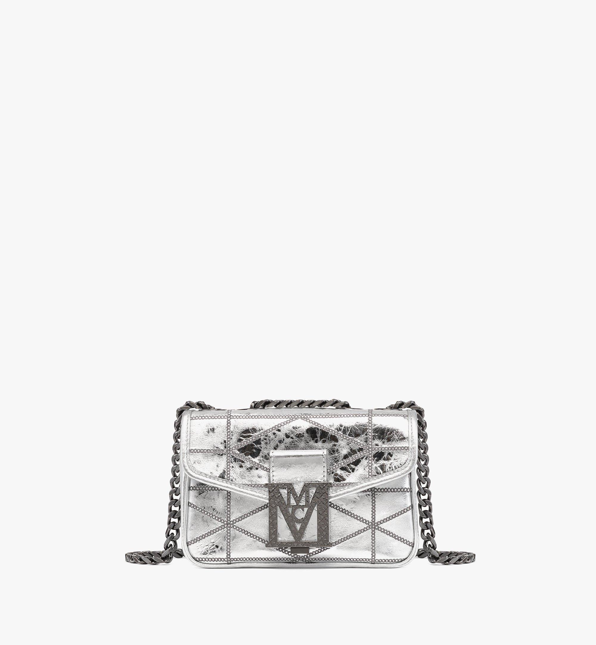 MCM Travia Quilted Shoulder Bag in Crash Calf Leather Silver MWSDSLM02SA001 Alternate View 1