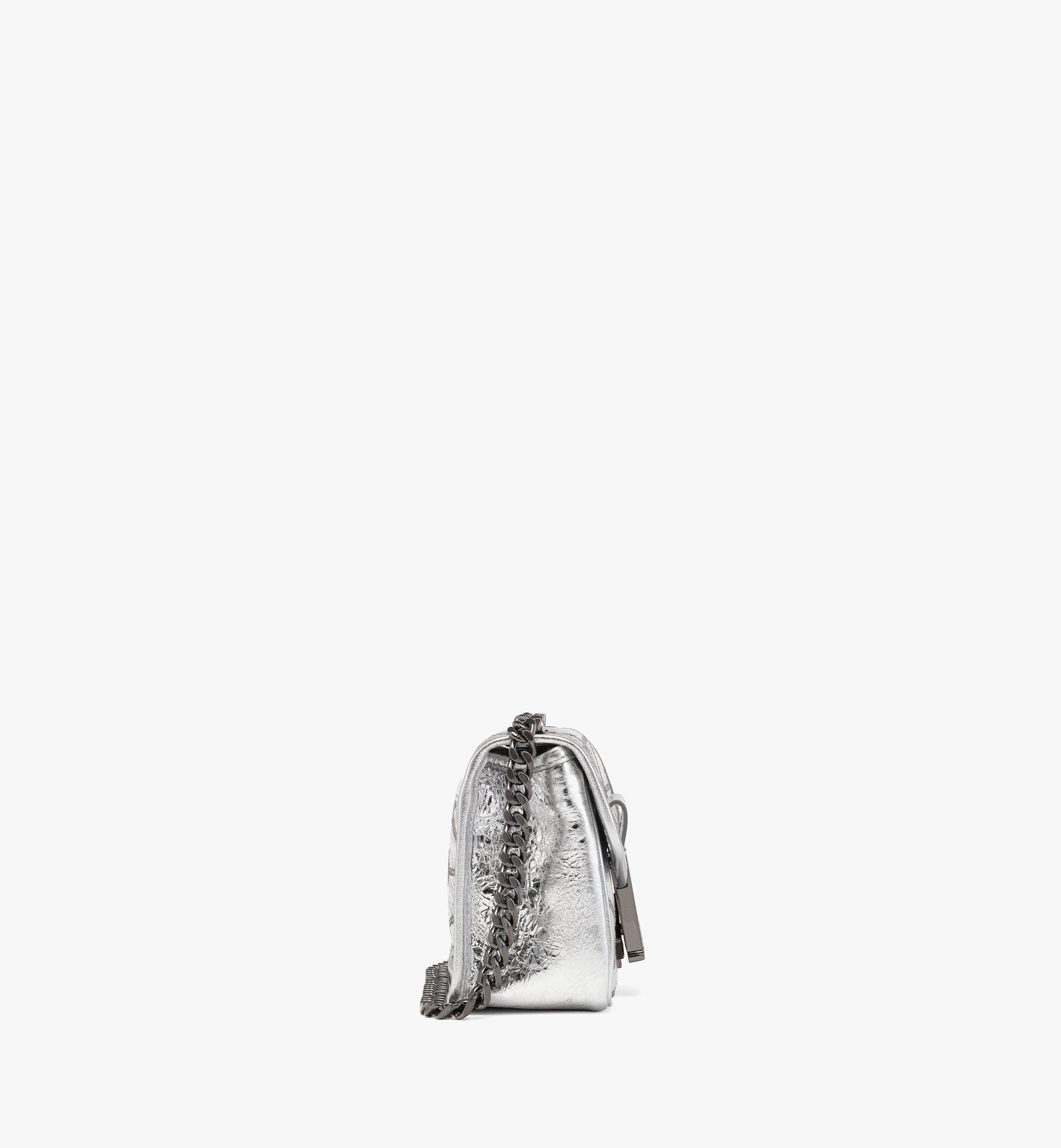 MCM Travia Quilted Shoulder Bag in Crash Calf Leather Silver MWSDSLM02SA001 Alternate View 1