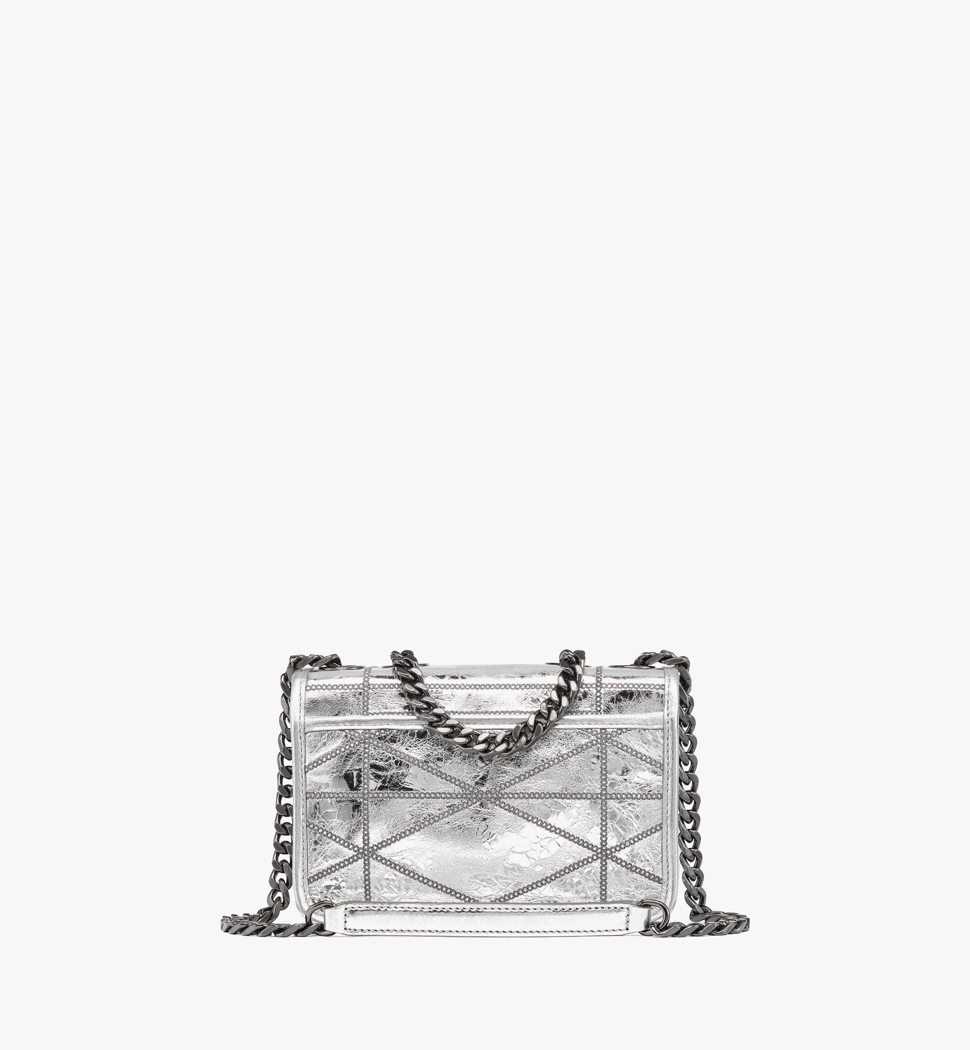 MCM Travia Quilted Shoulder Bag in Crash Calf Leather Silver MWSDSLM02SA001 Alternate View 3