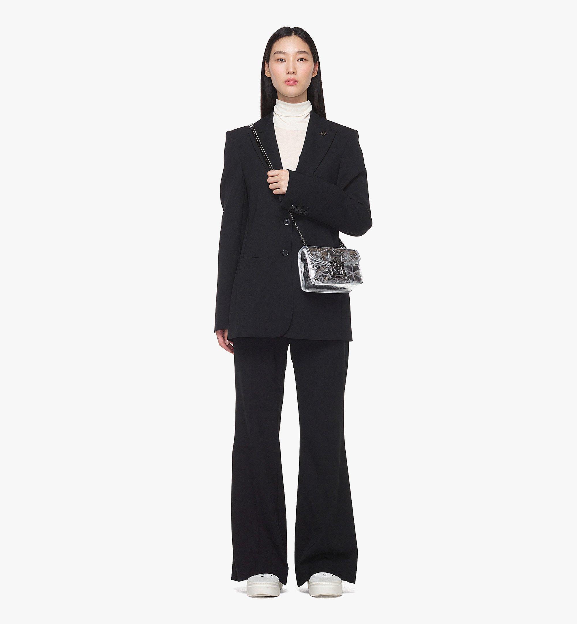MCM Travia Quilted Shoulder Bag in Crash Calf Leather Silver MWSDSLM02SA001 Alternate View 2