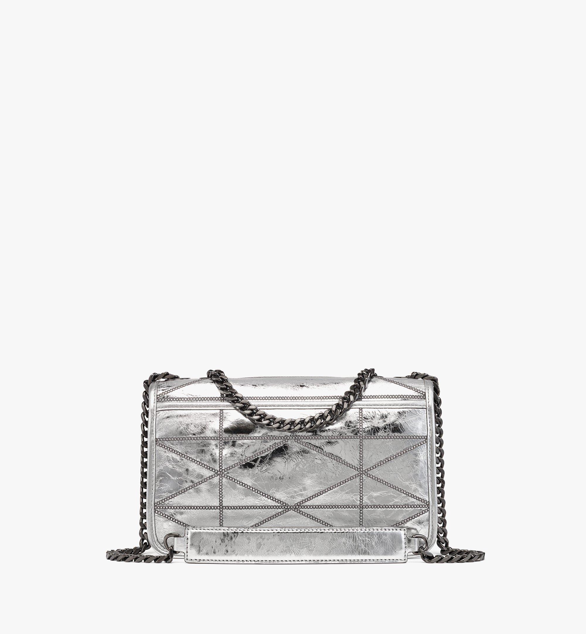 MCM Travia Quilted Shoulder Bag in Crash Calf Leather Silver MWSDSLM03SA001 Alternate View 3