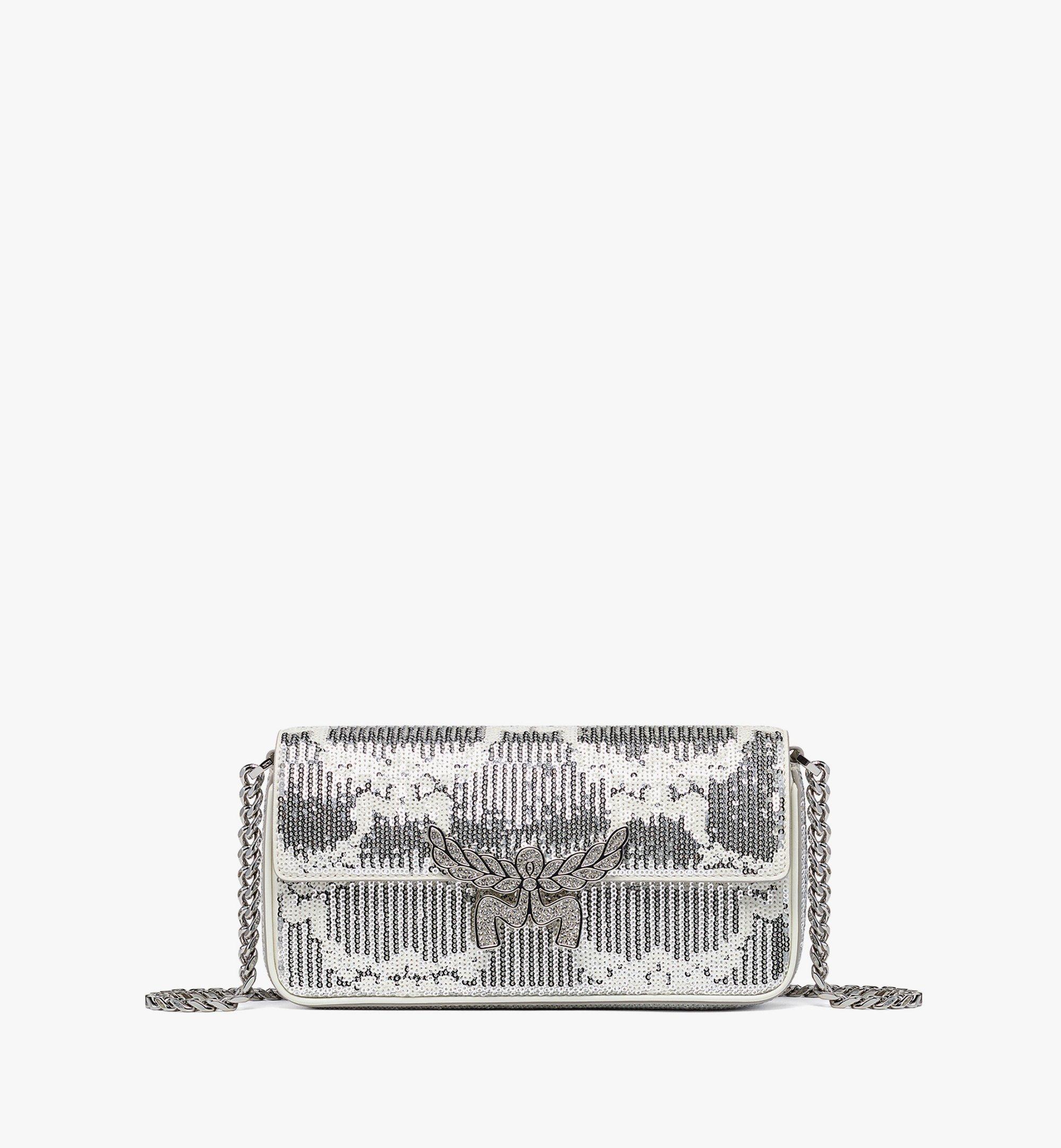 Small Himmel Shoulder Bag in Sequin Monogram Leather Silver