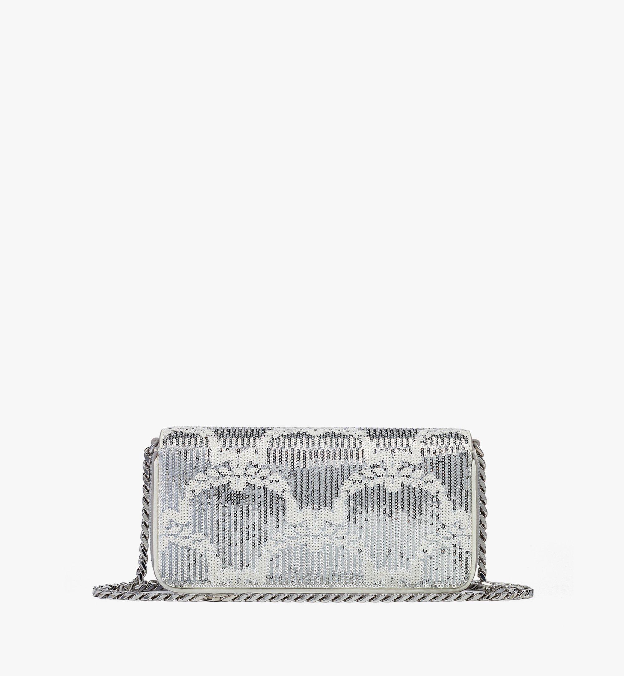 MCM Sac porté épaule Himmel en cuir monogrammé à sequins Silver MWSEAAC01SV001 Plus de photos 3