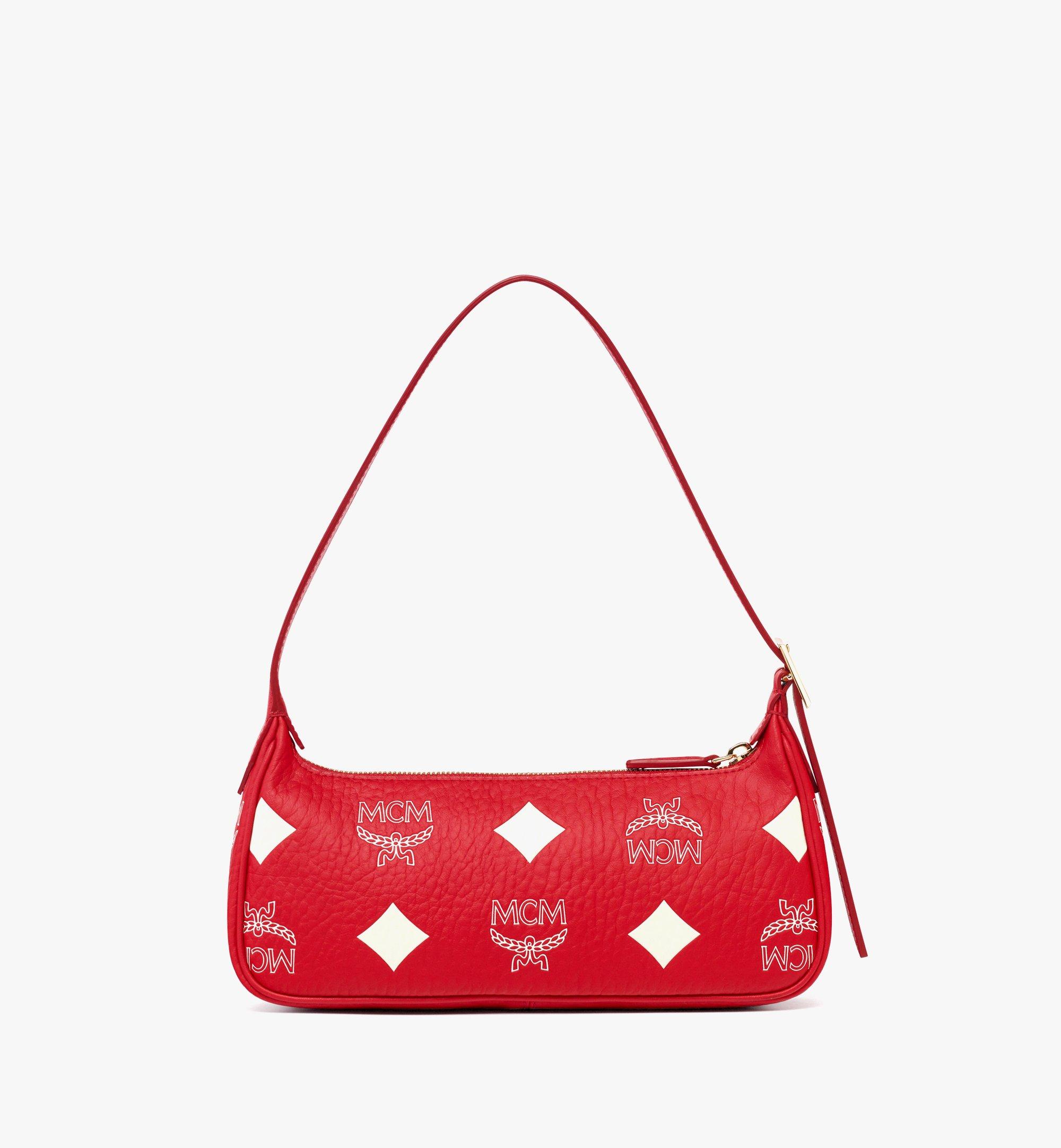 Small Aren Shoulder Bag in Maxi Visetos Red MCM US