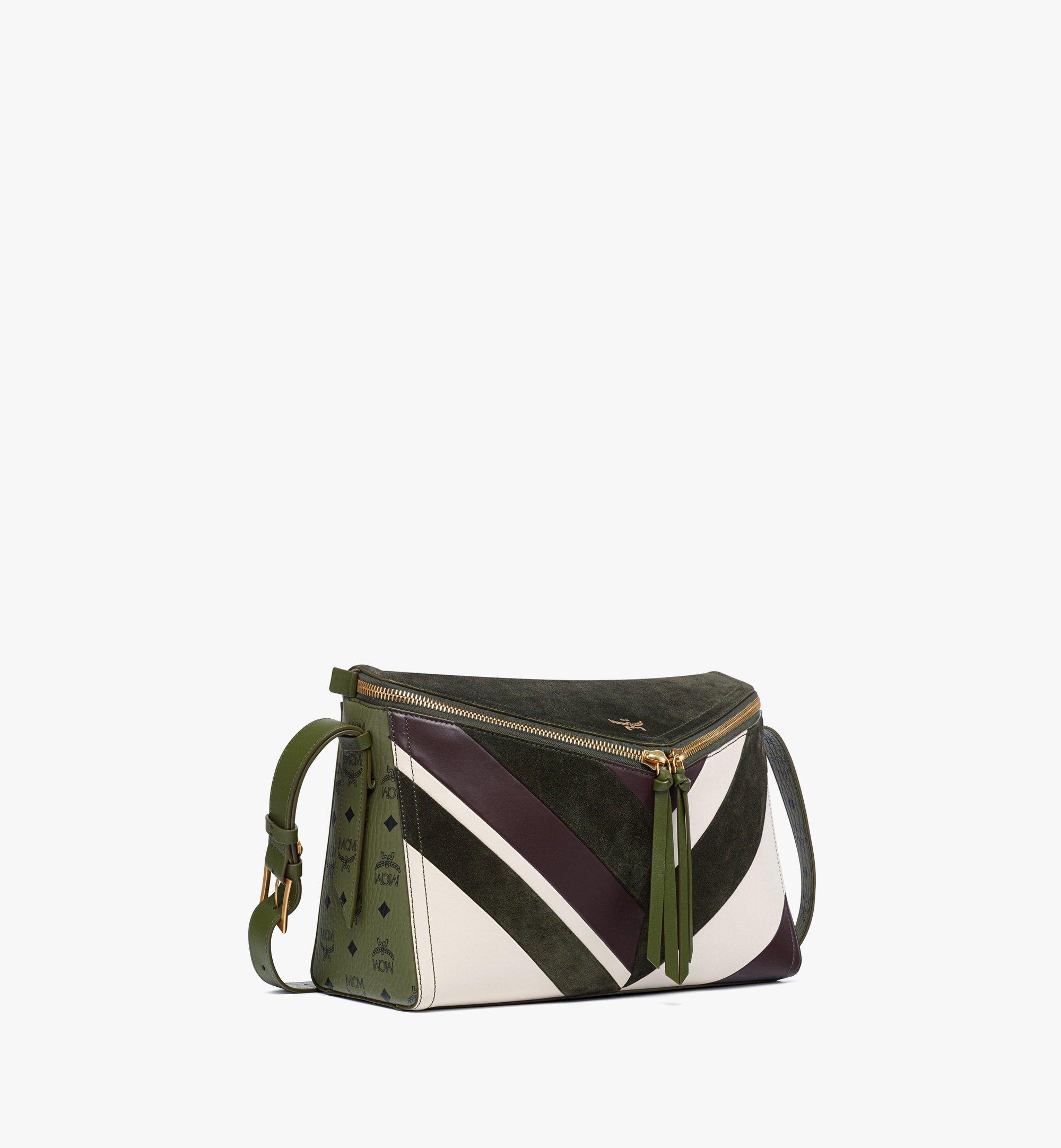 MCM Diamant 3D Shoulder Bag in Mega Herringbone Suede Green MWSFAAK01K9001 Alternate View 1