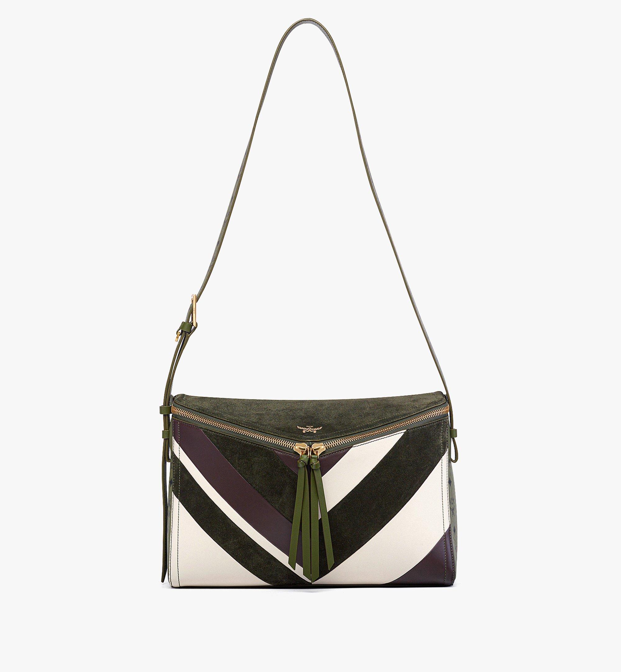 MCM Diamant 3D Shoulder Bag in Mega Herringbone Suede Green MWSFAAK01K9001 Alternate View 5