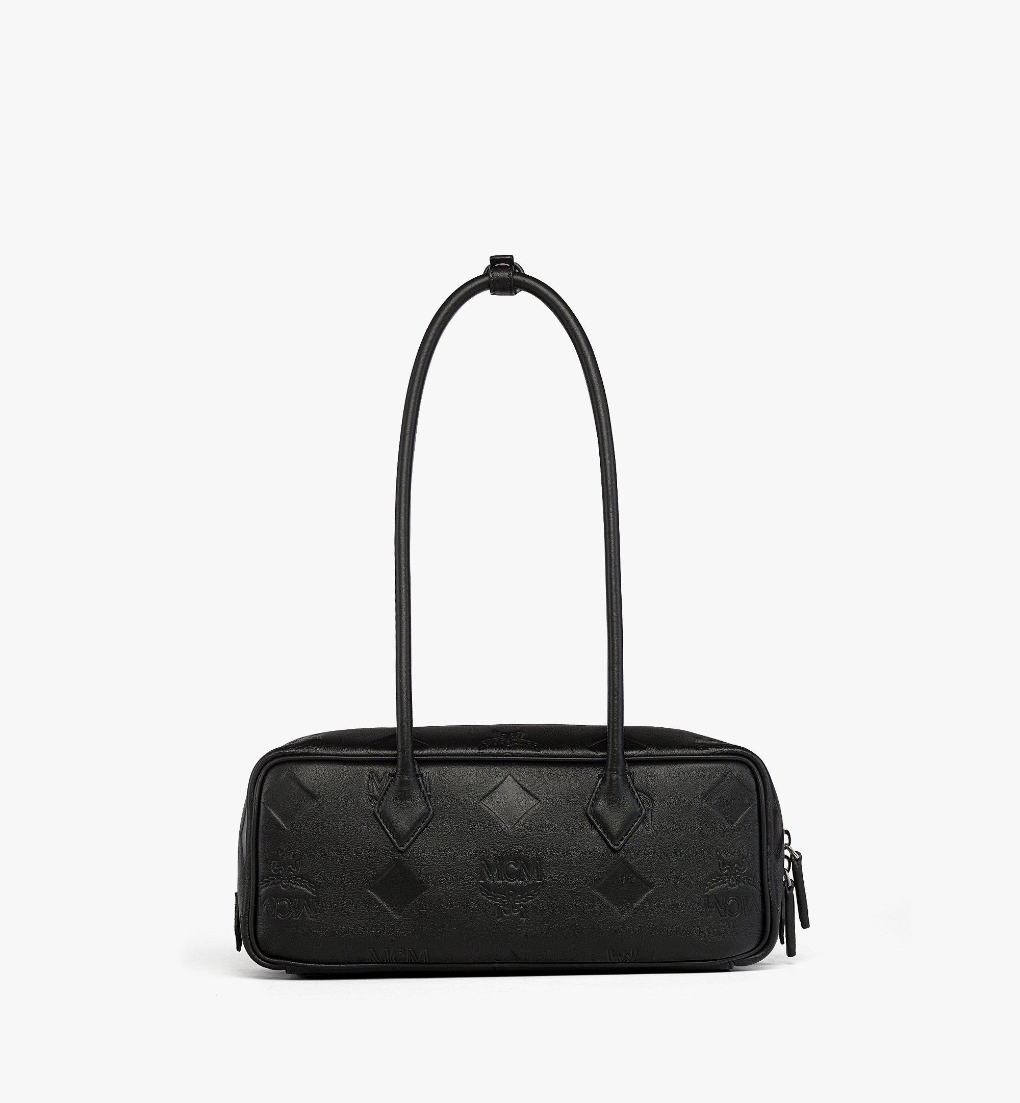 Small Aren East West Shoulder Bag in Maxi Monogram Leather Black